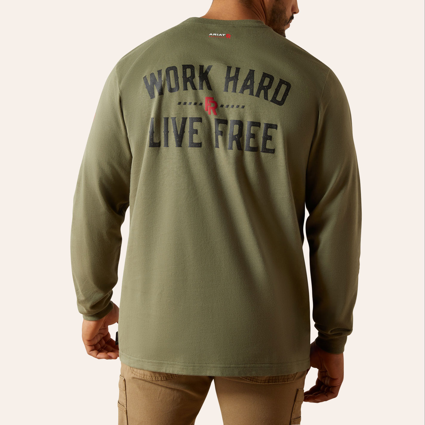 Ariat Men's Olive FR Work Hard Live Free Graphic T-Shirt - Image 1