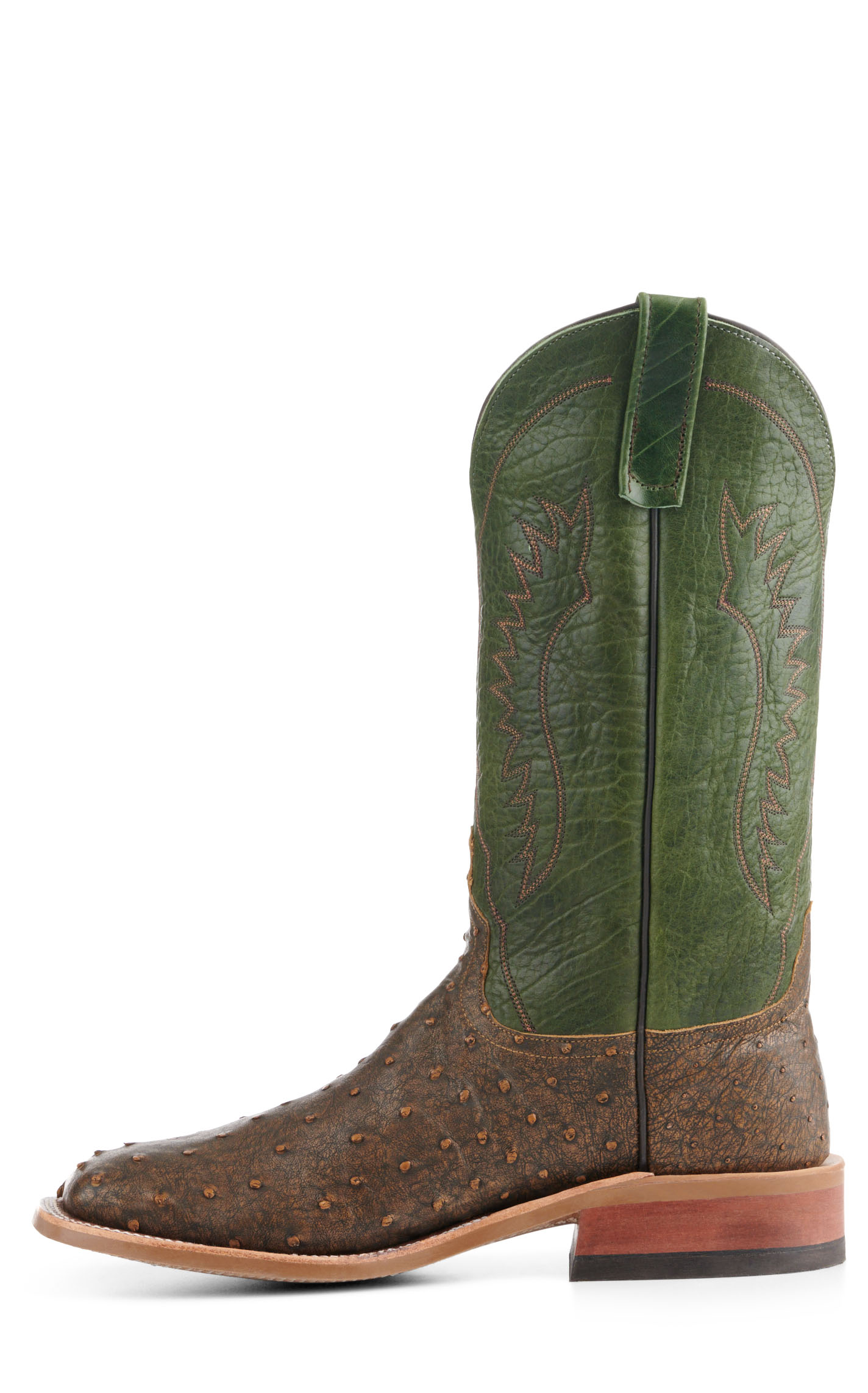 Anderson Bean Men's Jade and Antique Brown Full Quill Ostrich Square Toe Exotic Cowboy Boots - Image 1