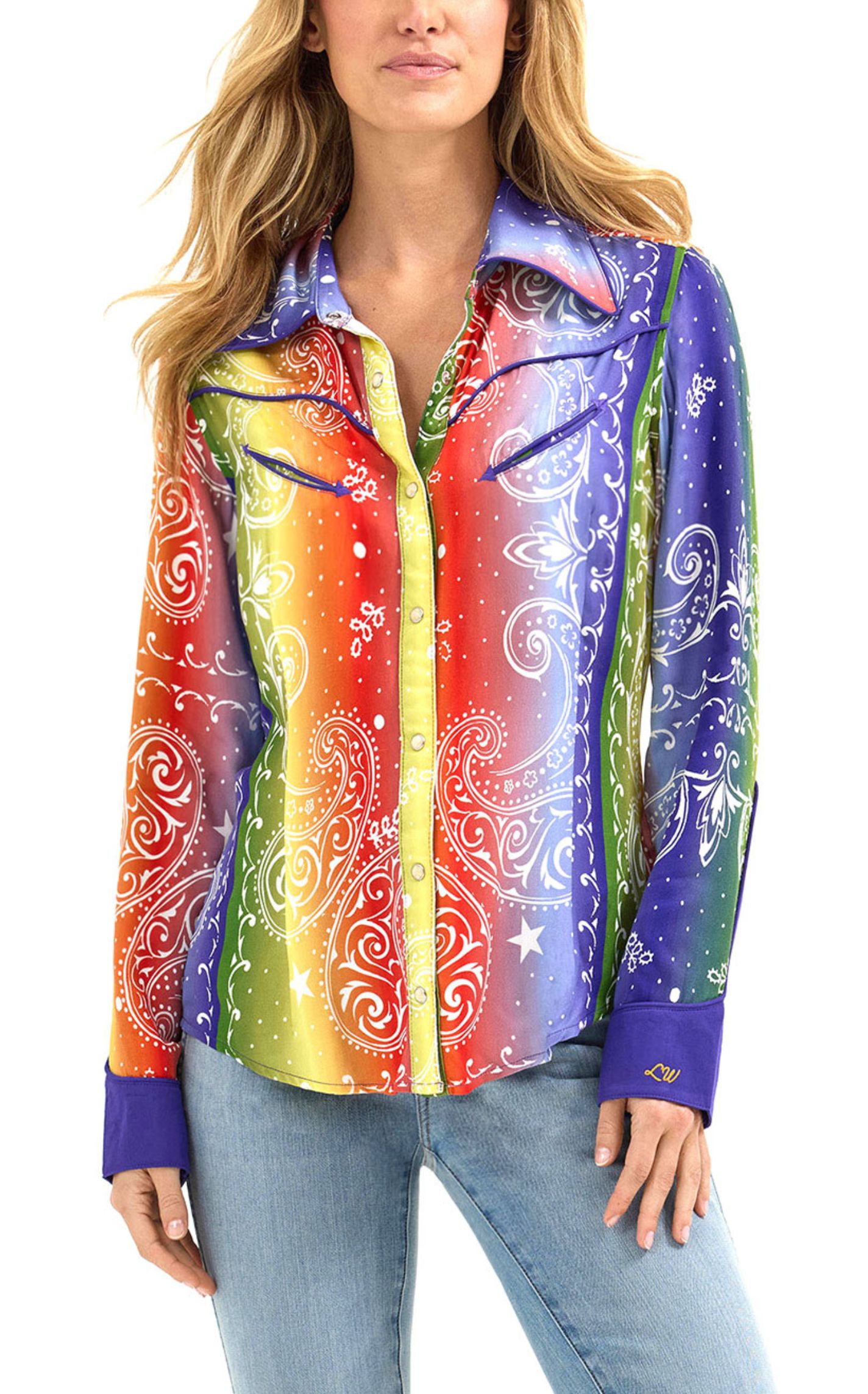 Wrangler & Lainey Wilson Women's Rainbow Bandana Western Shirt - Image 1