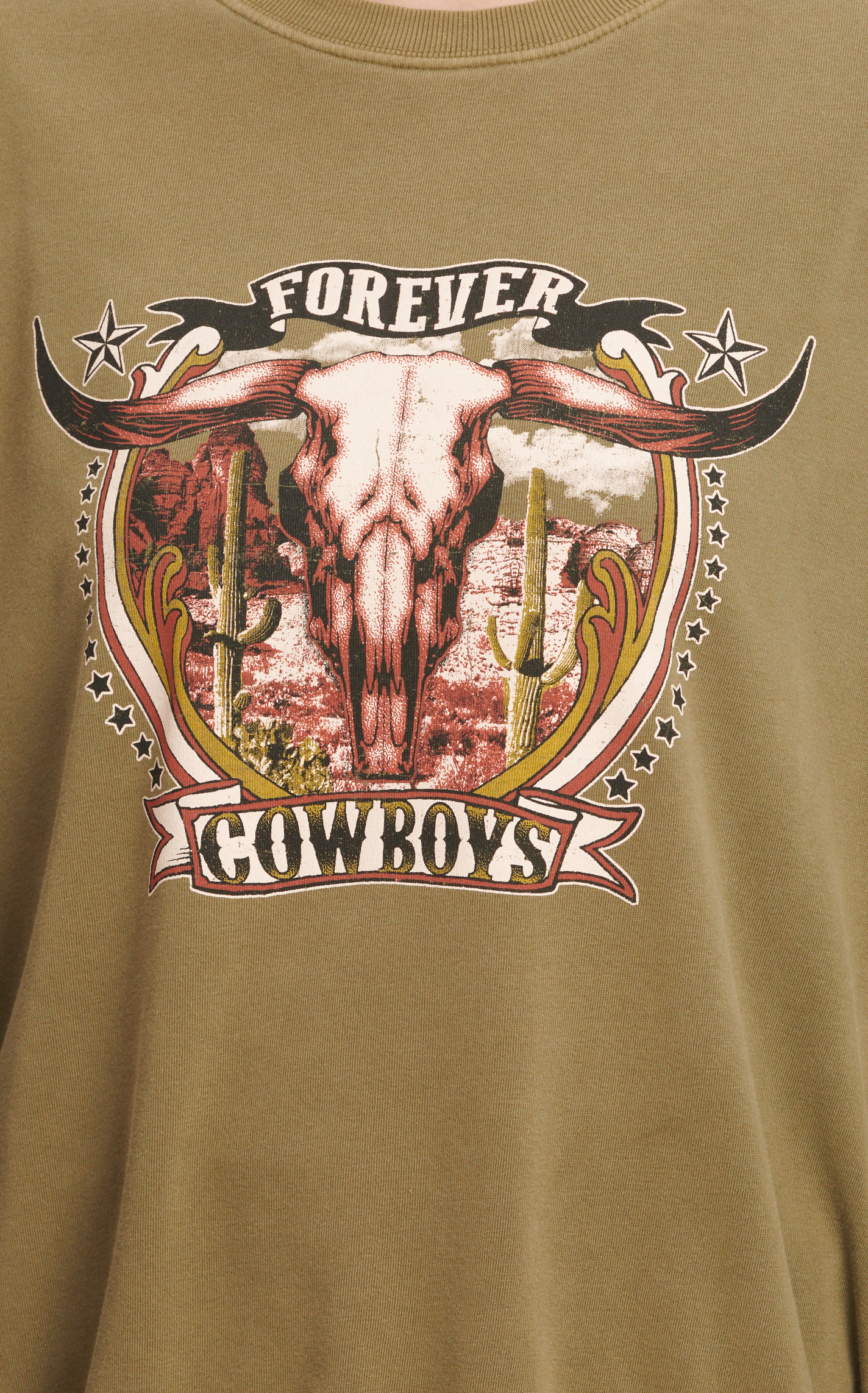 Double Zero Women's Olive Long Live Cowboys Graphic Long Sleeve Pullover - Image 1
