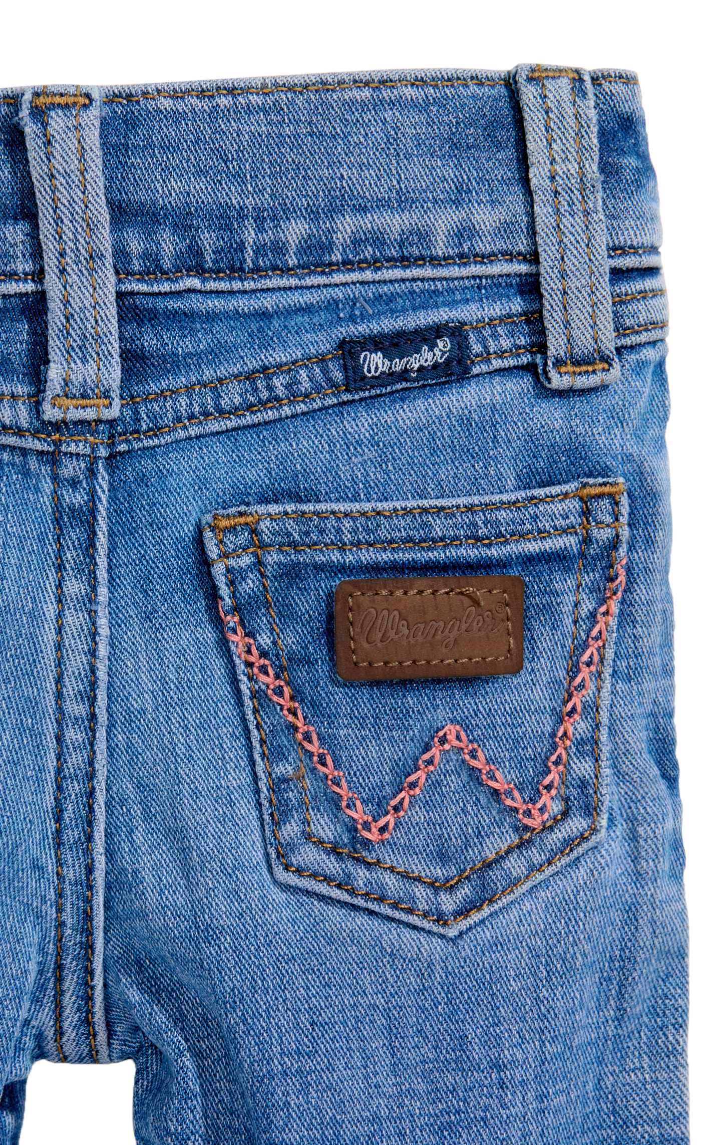 Wrangler Toddler Girl's Kacey Light Wash & Pink Embroidery Boot Cut Jeans - Image 1