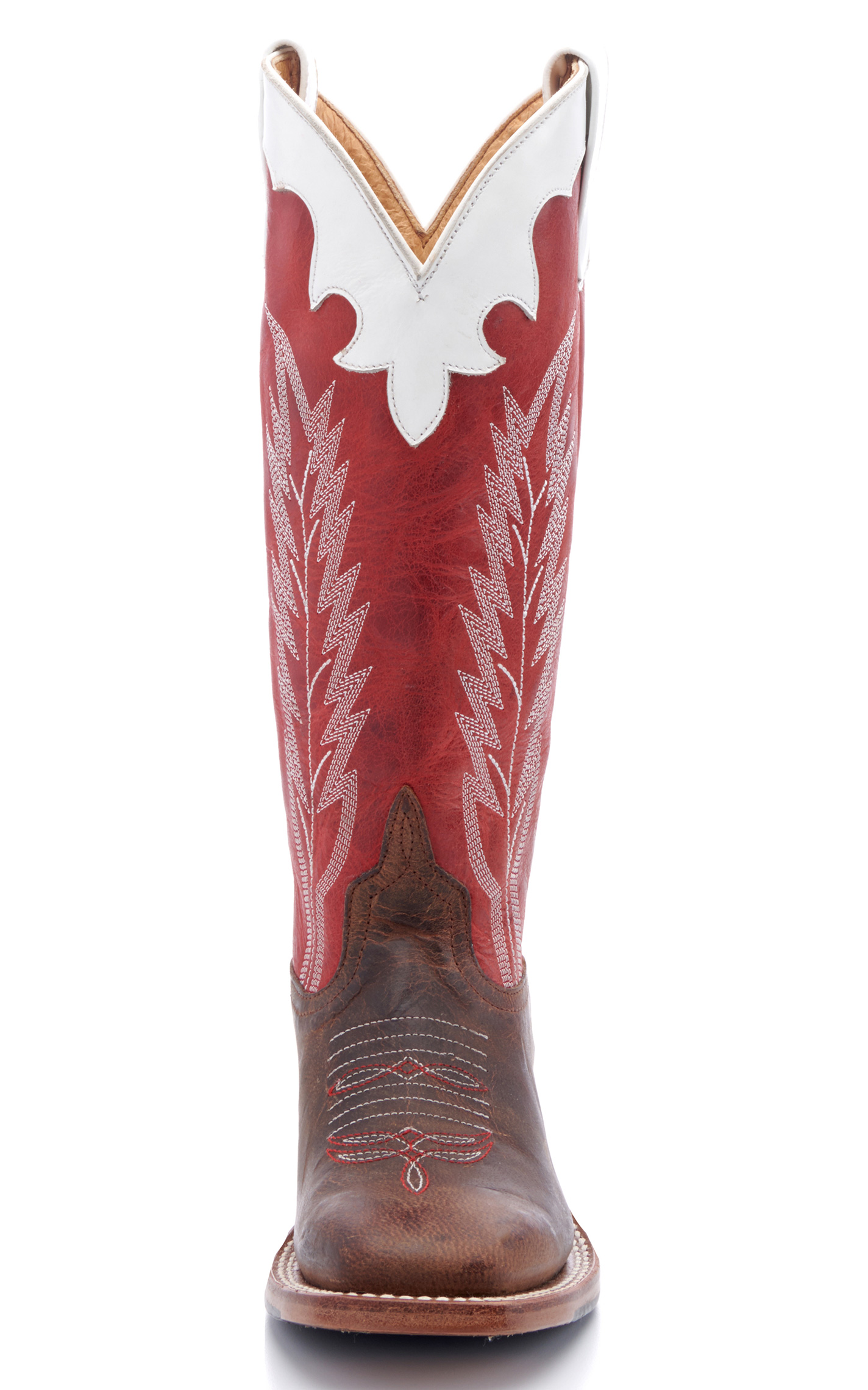 Anderson Bean Youth Brown and Red Square Toe  Tall Cowboy Boots - Image 1