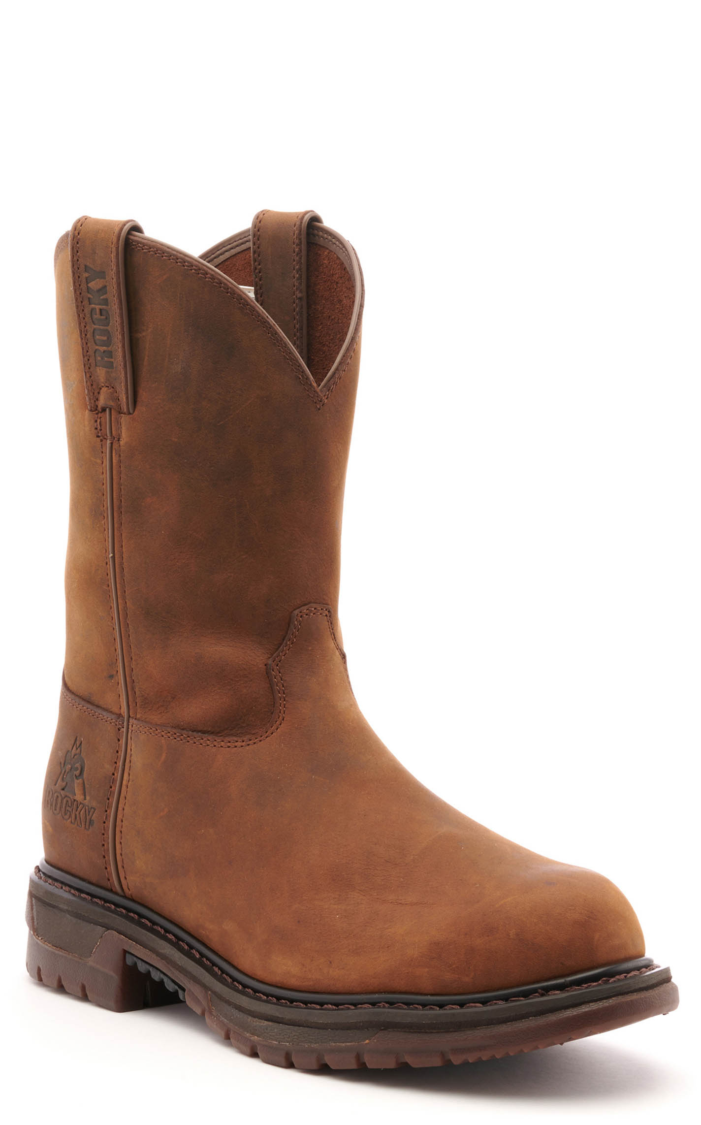Rocky Men's Original Ride Brown Round Steel Toe Wellington Work Boot - Image 1