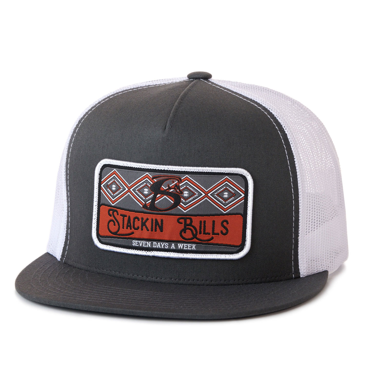Stackin Bills Charcoal & White Bartender Logo Patch Cap - Image 1