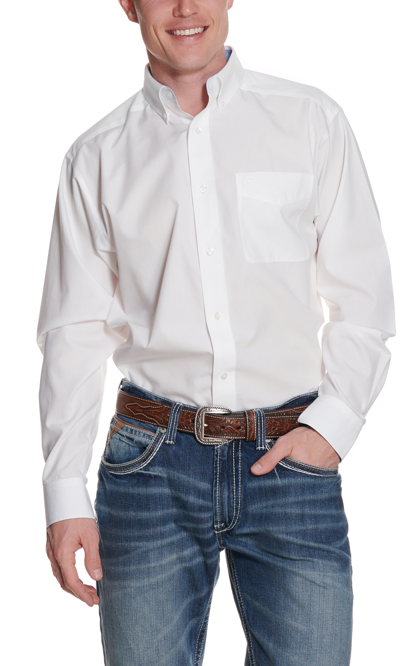 Ariat Men's White Wrinkle Free Long Sleeve Western Shirt - Image 1