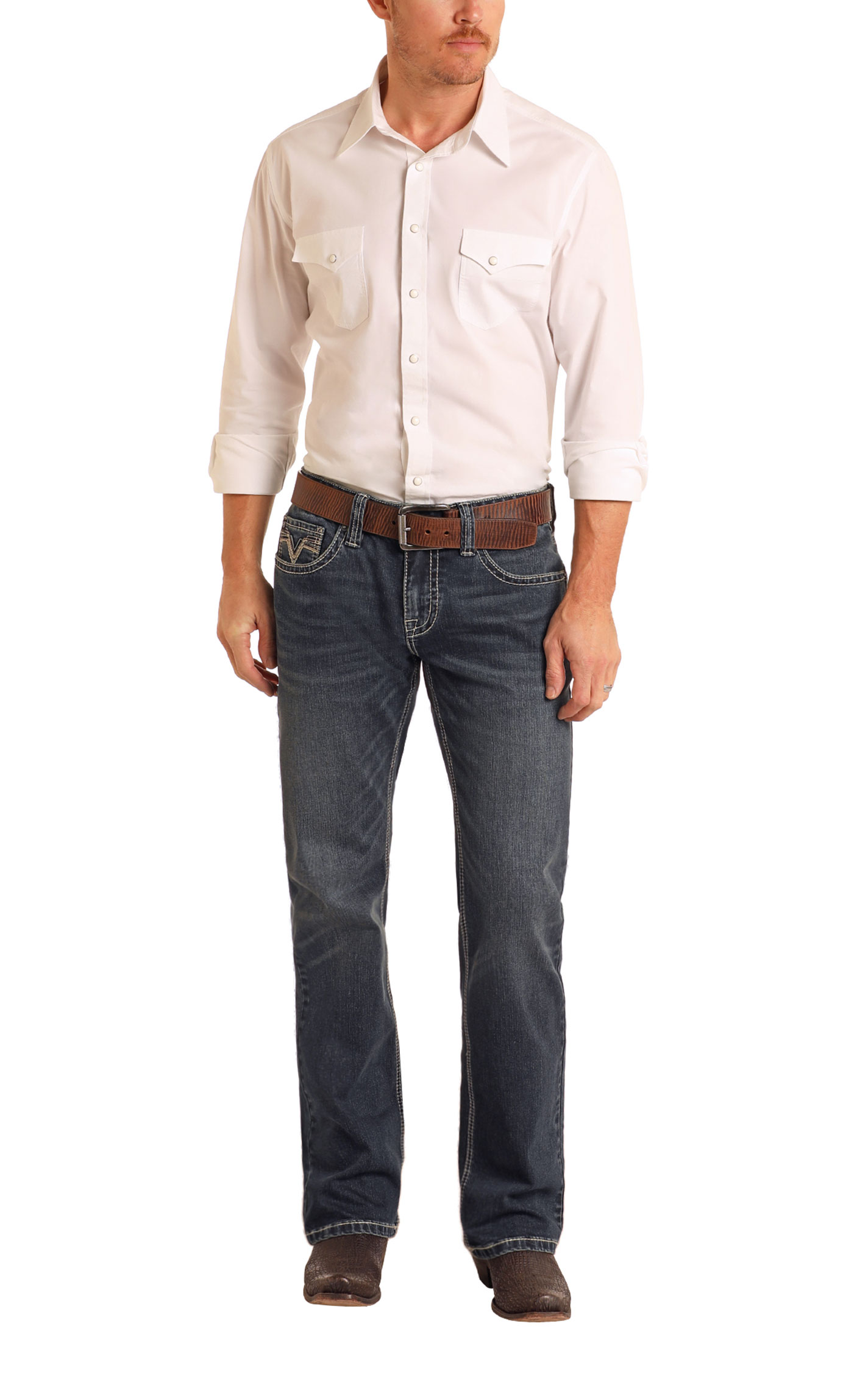 Rock & Roll Denim Men's Pistol Dark Stackable Boot Cut Jeans - Image 1