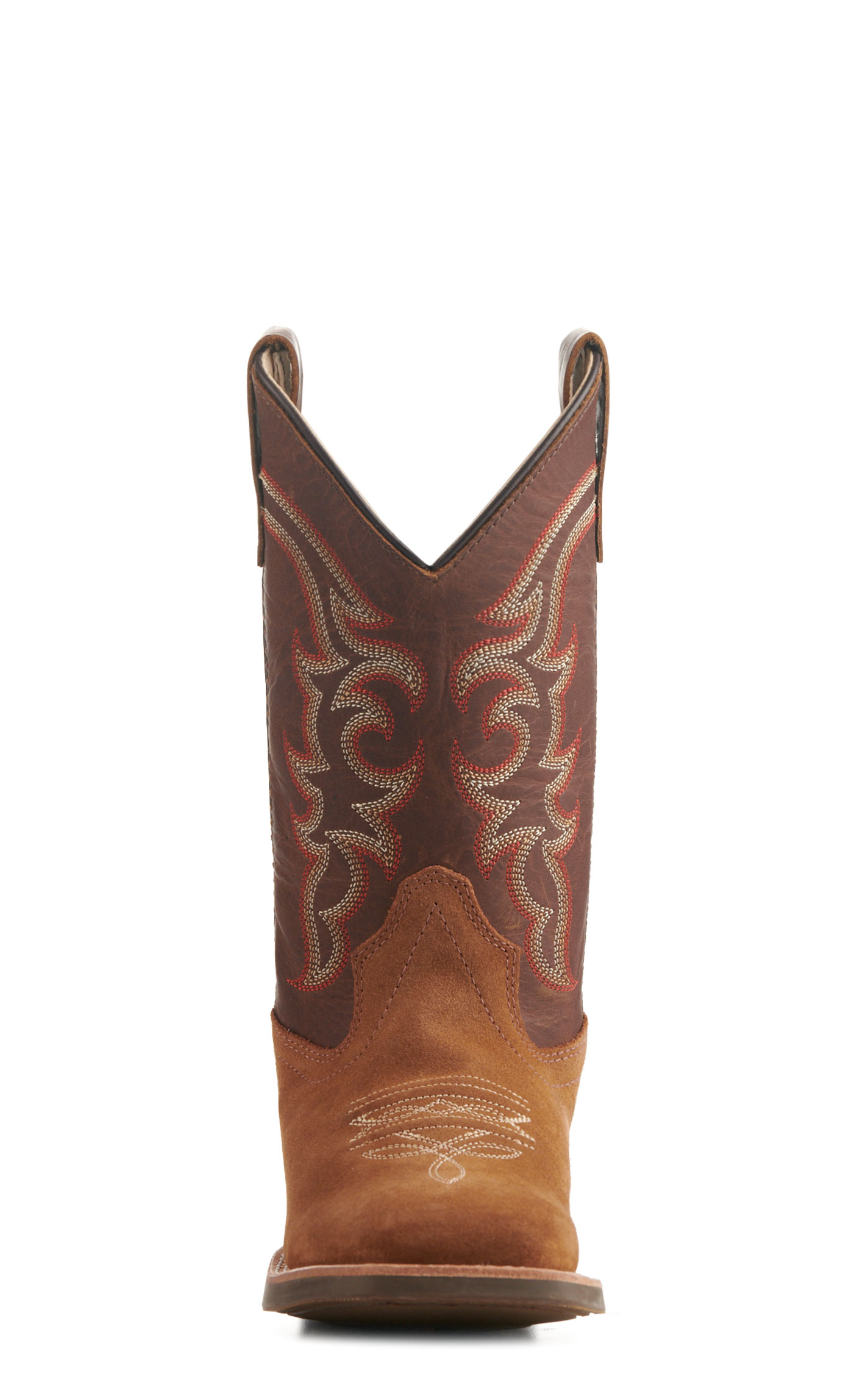 Old West Kids Light Brown and Dark Brown Wide Square Toe Cowboy Boots - Image 1
