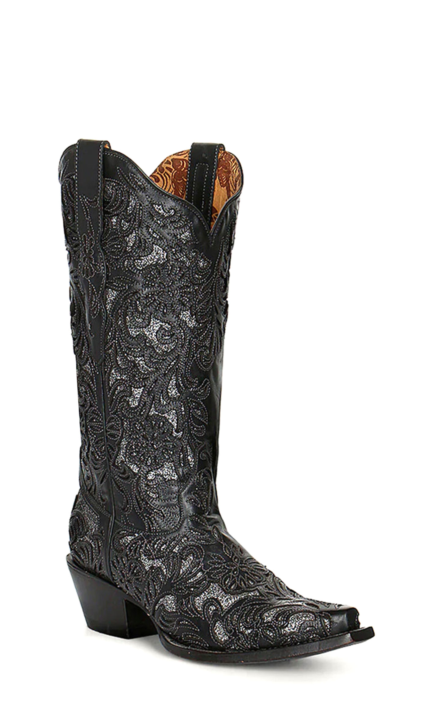 Corral Women's Black with Glitter Inlay Snip Toe Cowboy Boots - Image 1