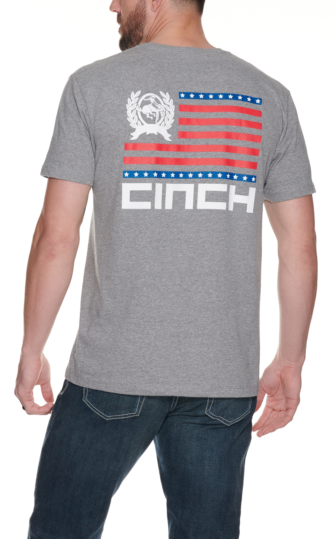 Cinch Men's Heather Gray with Flag Logo Short Sleeve T-Shirt - Image 1