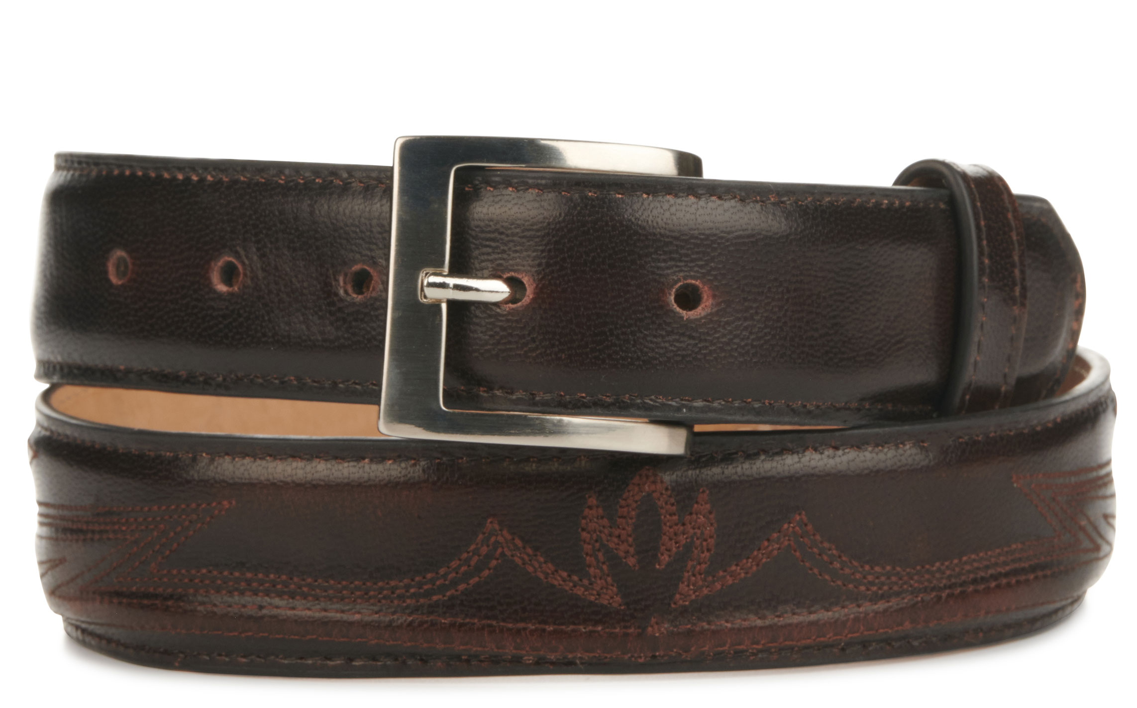 JRC & Sons Men's Umber Stitched Goat Leather Western Belt - Image 1
