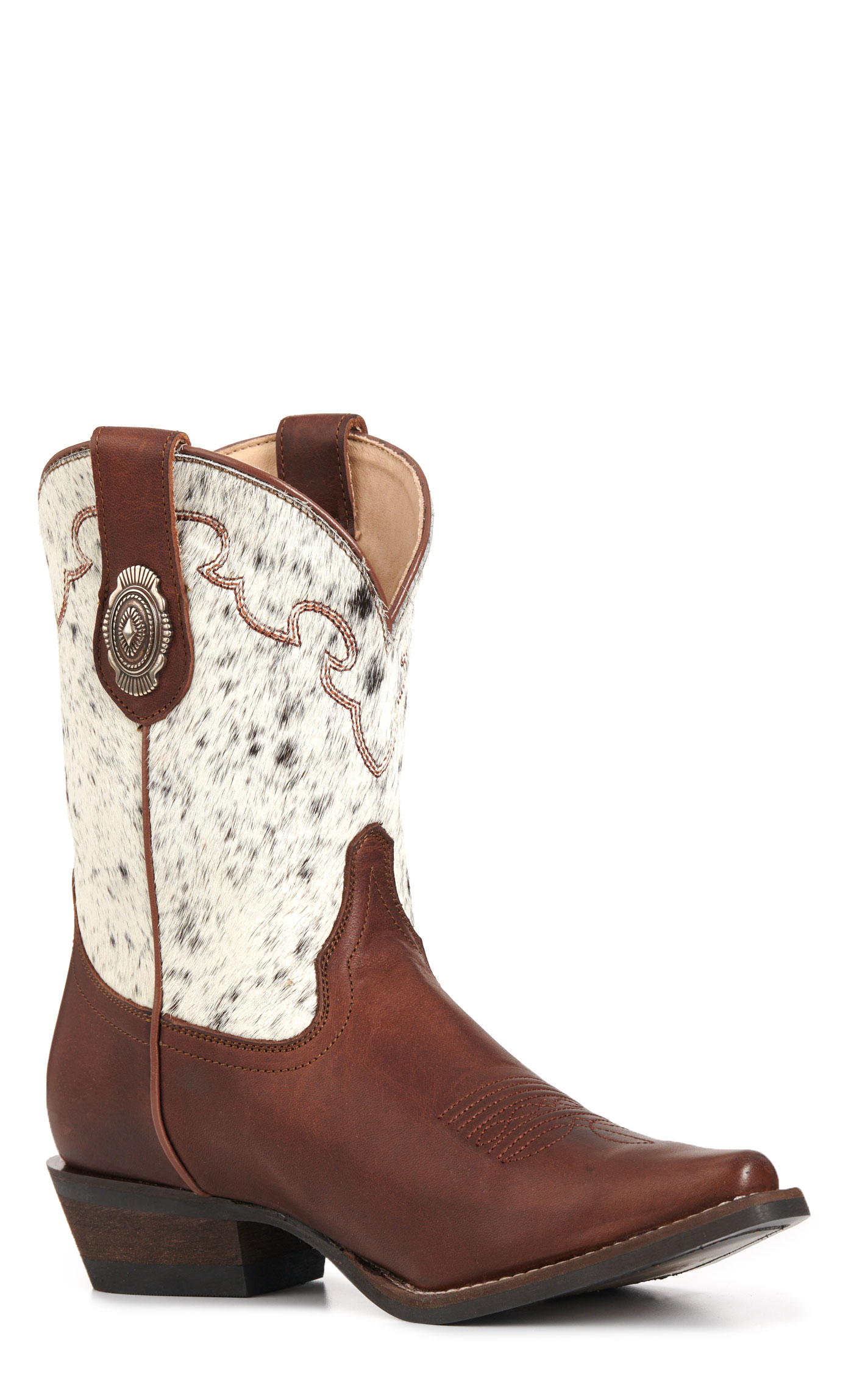 Rockin' C Women's Roasted Pecan & Speckled Hair On Hide Snip Toe Cowboy Boots - Image 1