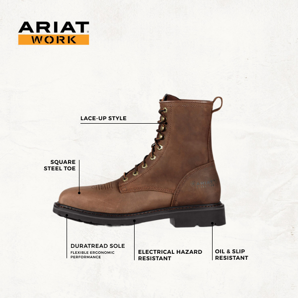 Ariat Men's Cascade Alamo Brown Wide Square Steel Toe Lace Up Work Boot - Image 1
