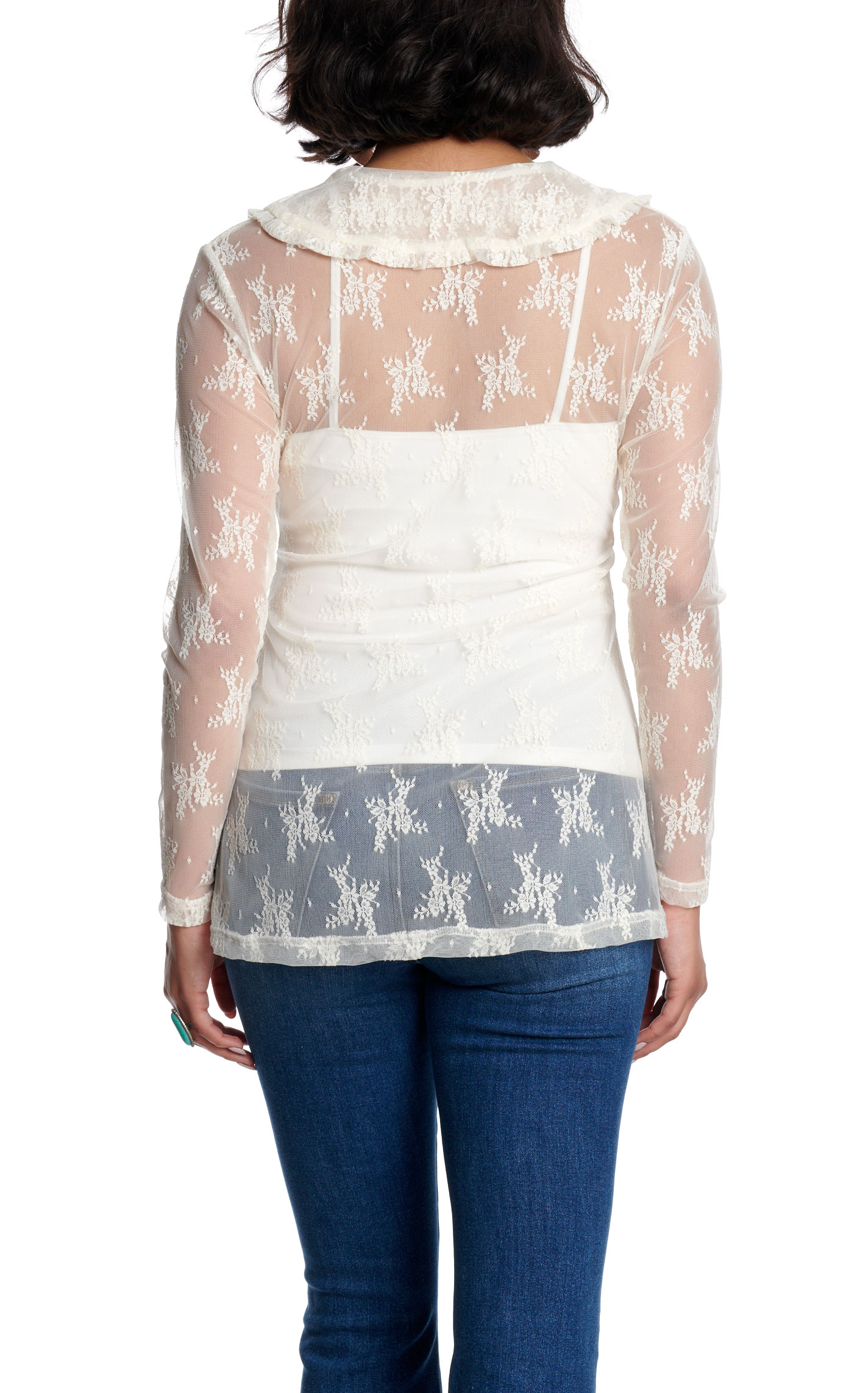 Turquoise Haven Women's Cream Embroidered Lace Top - Image 1