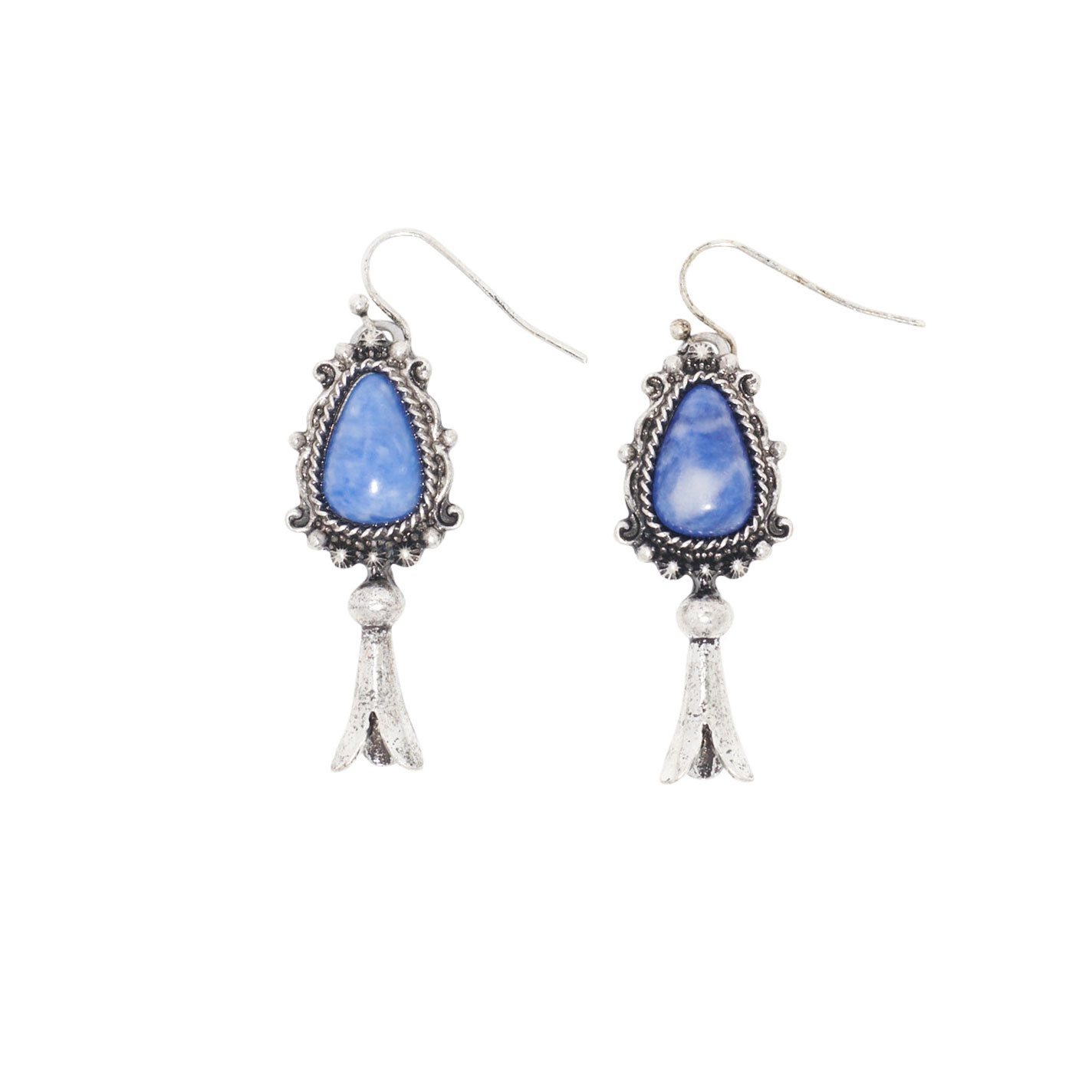 806 by Pink Panache Silver & Denim Blue Stone Dangle Earrings - Image 1