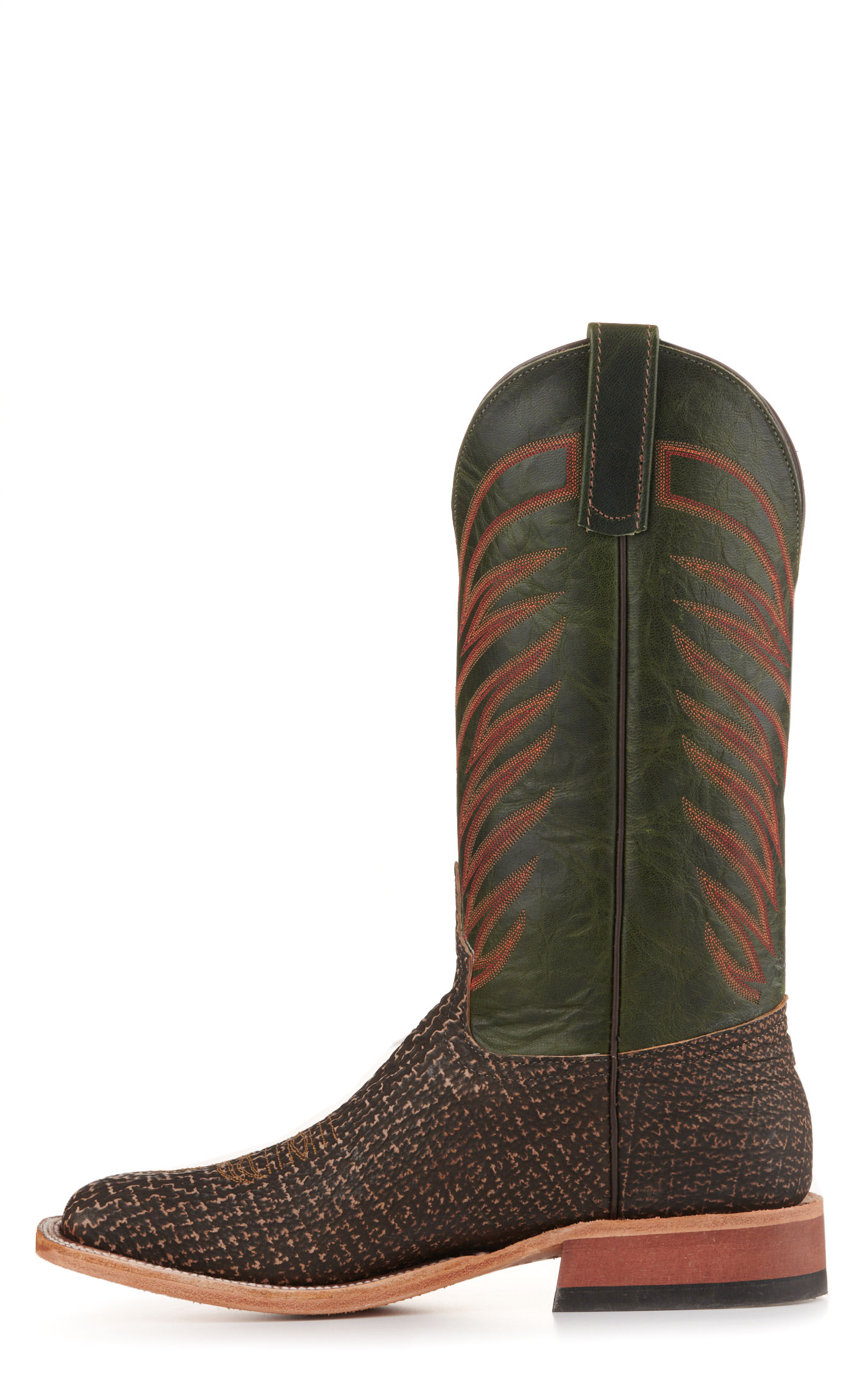 Anderson Bean Men's Emerald Green and Tan Safari Shark Wide Square Toe Cowboy Boots - Image 1