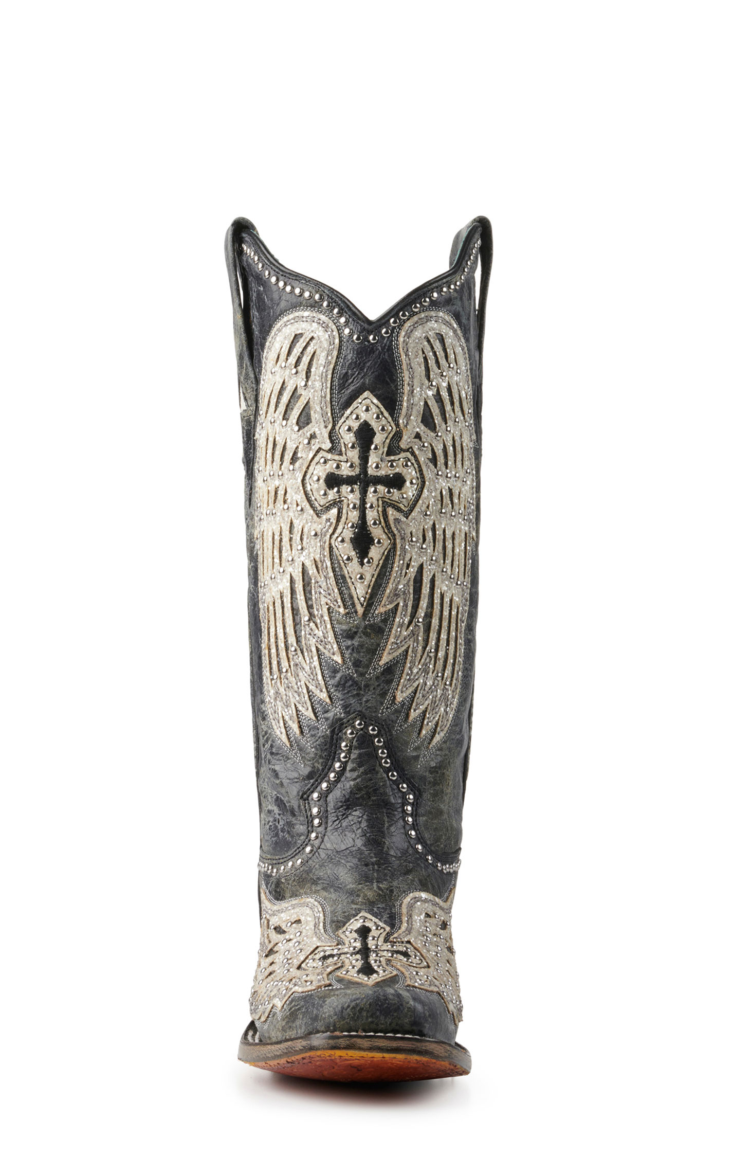 Corral Women's Distressed Black with Cross & Wings Square Toe Cowboy Boots - Image 1