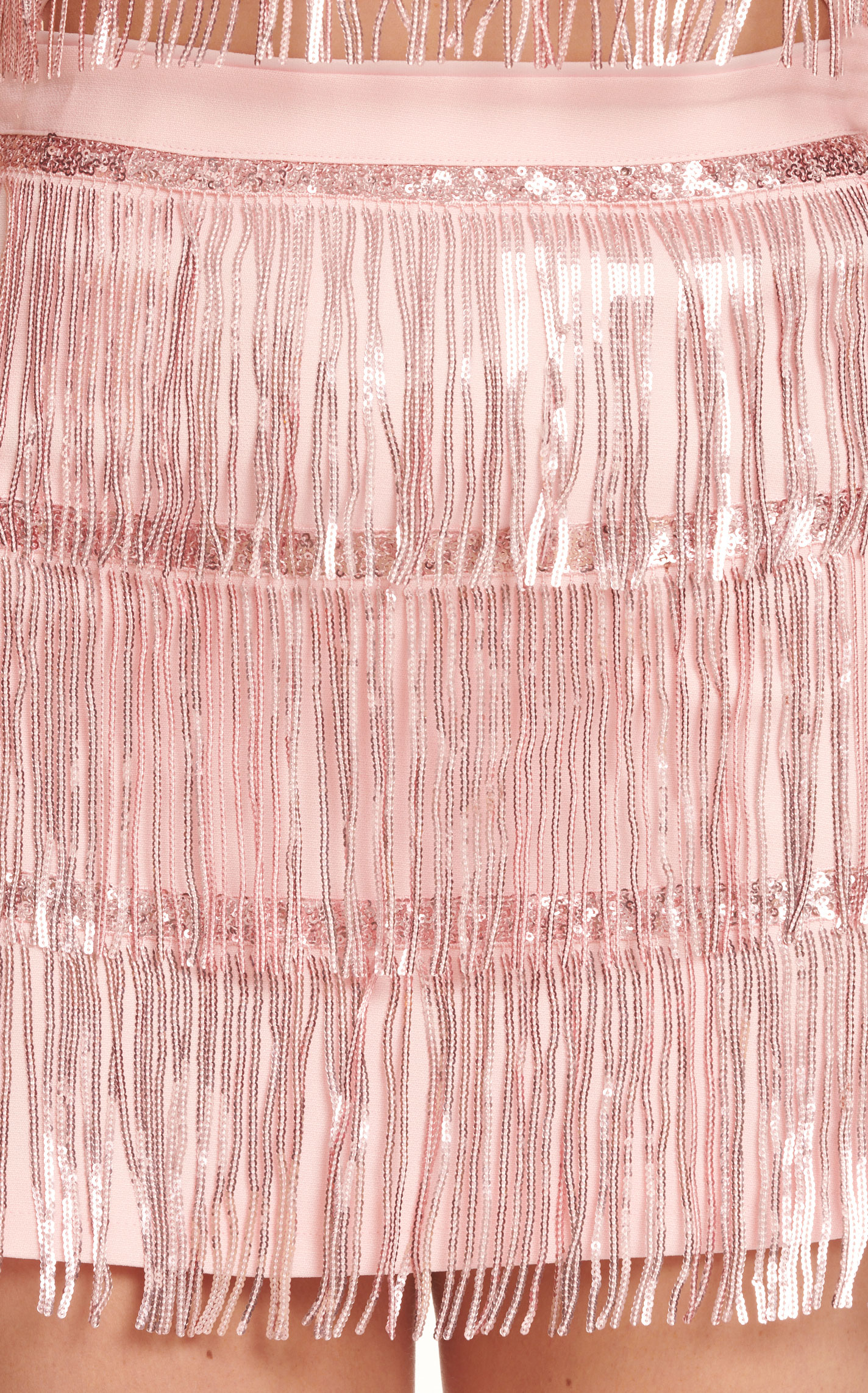 Mainstrip Women's Pink Sequined Tiered Fringed Skirt - Image 1