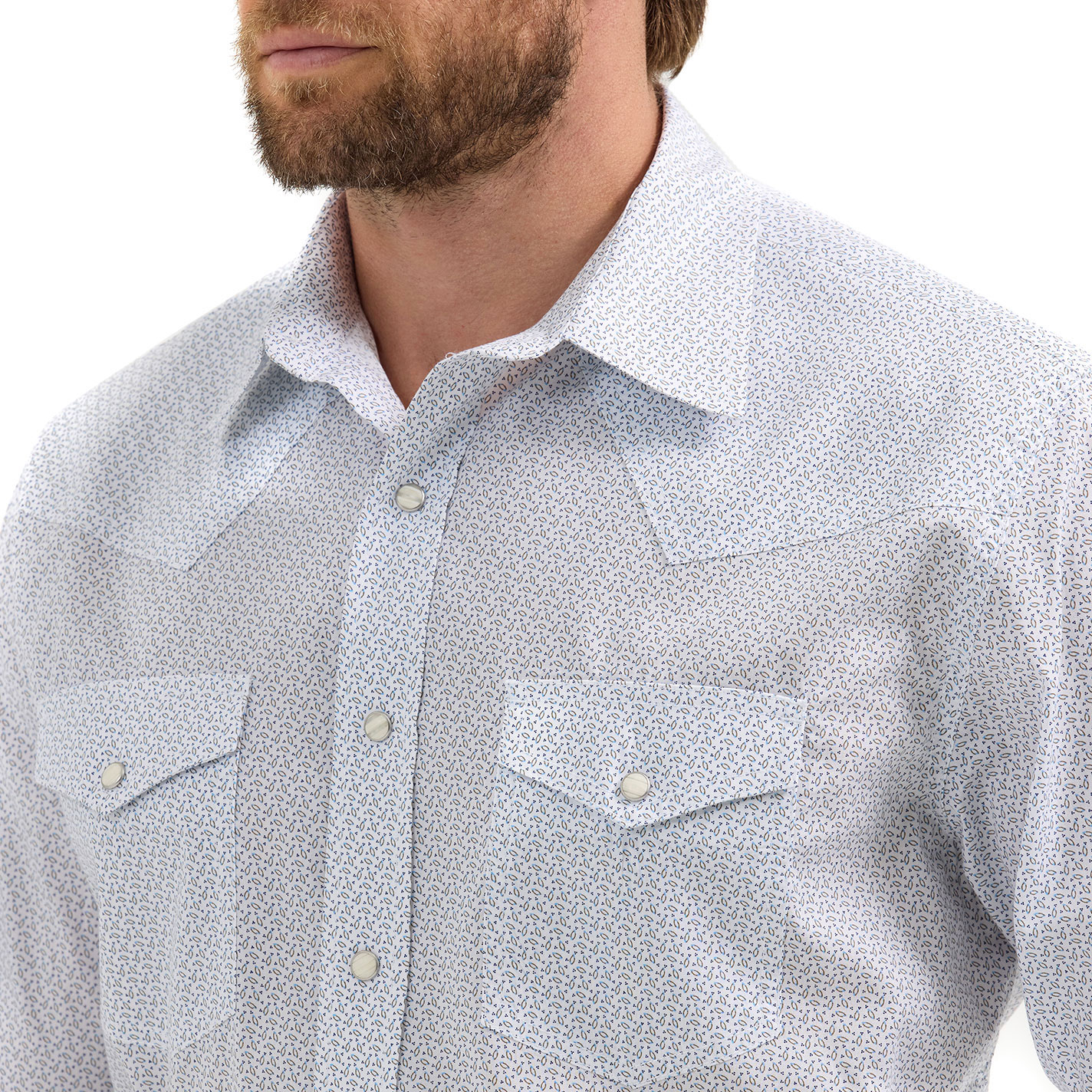 Wrangler Men's 20X Sky & White Mini Paisley Western Shirt - Image 1
