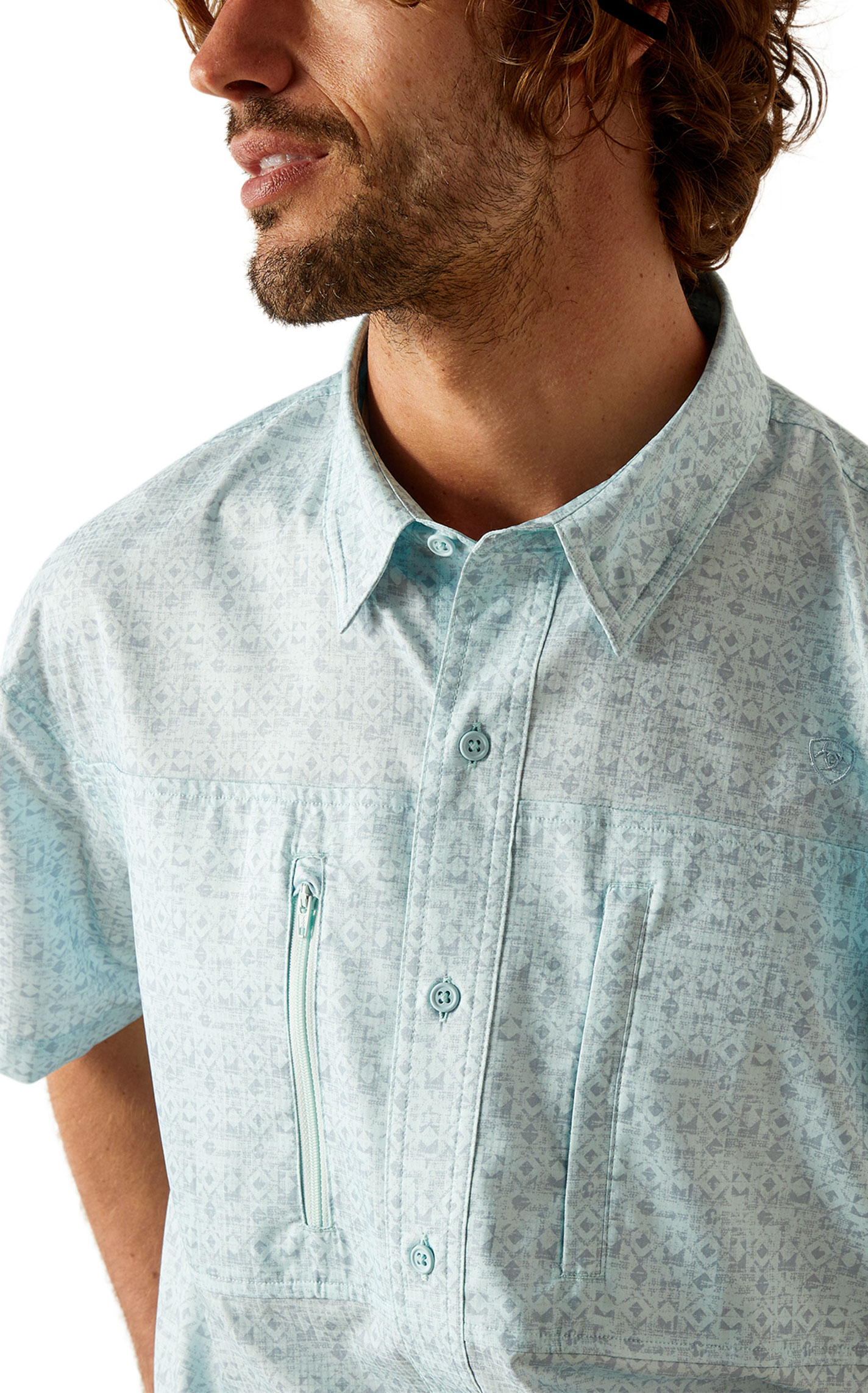 Ariat Men's VentTEK Light Sea Green Geo Short Sleeve Shirt - Image 1