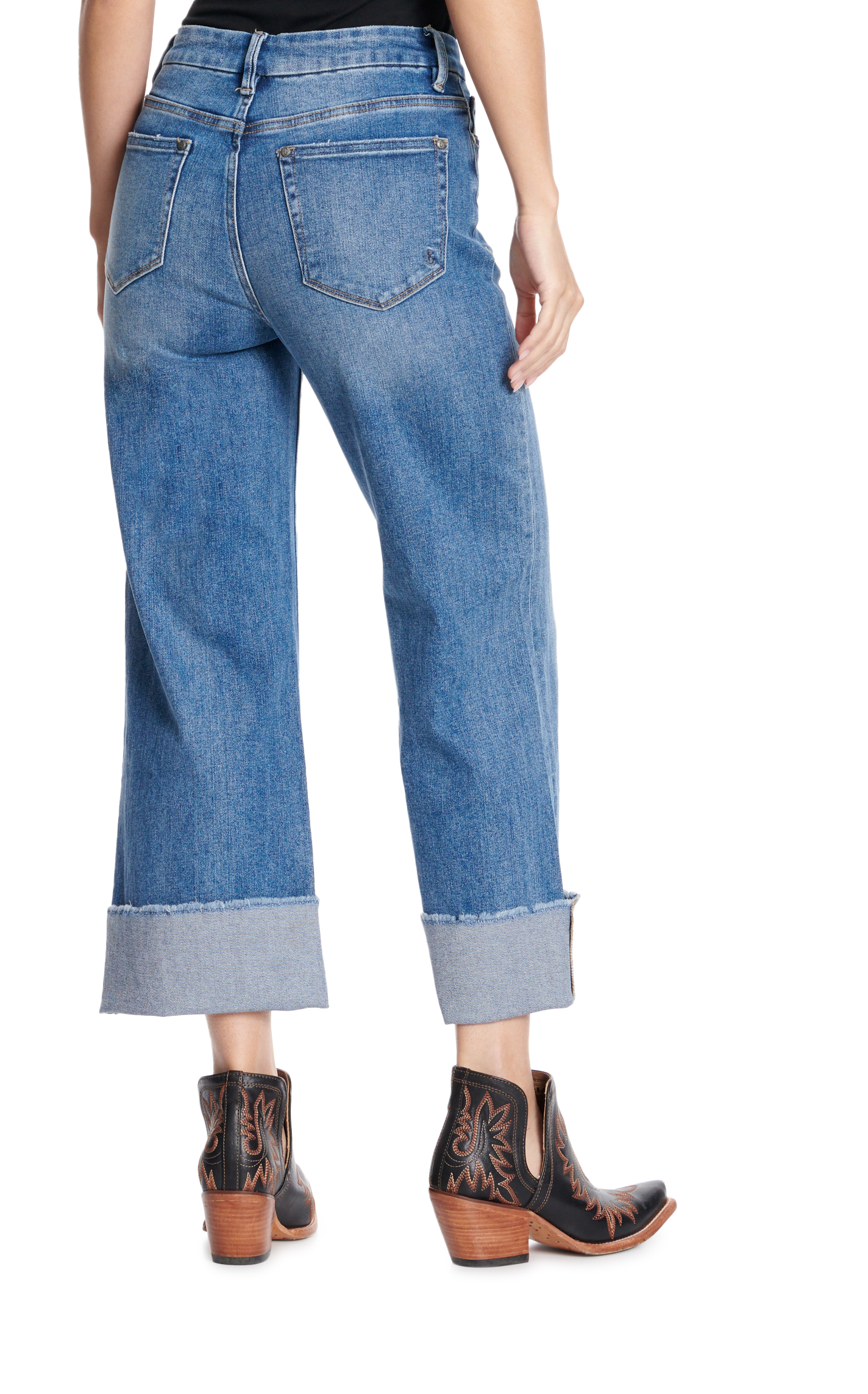 Rockin C Women's Medium Wash High Rise Wide Leg Cropped Jeans - Image 1