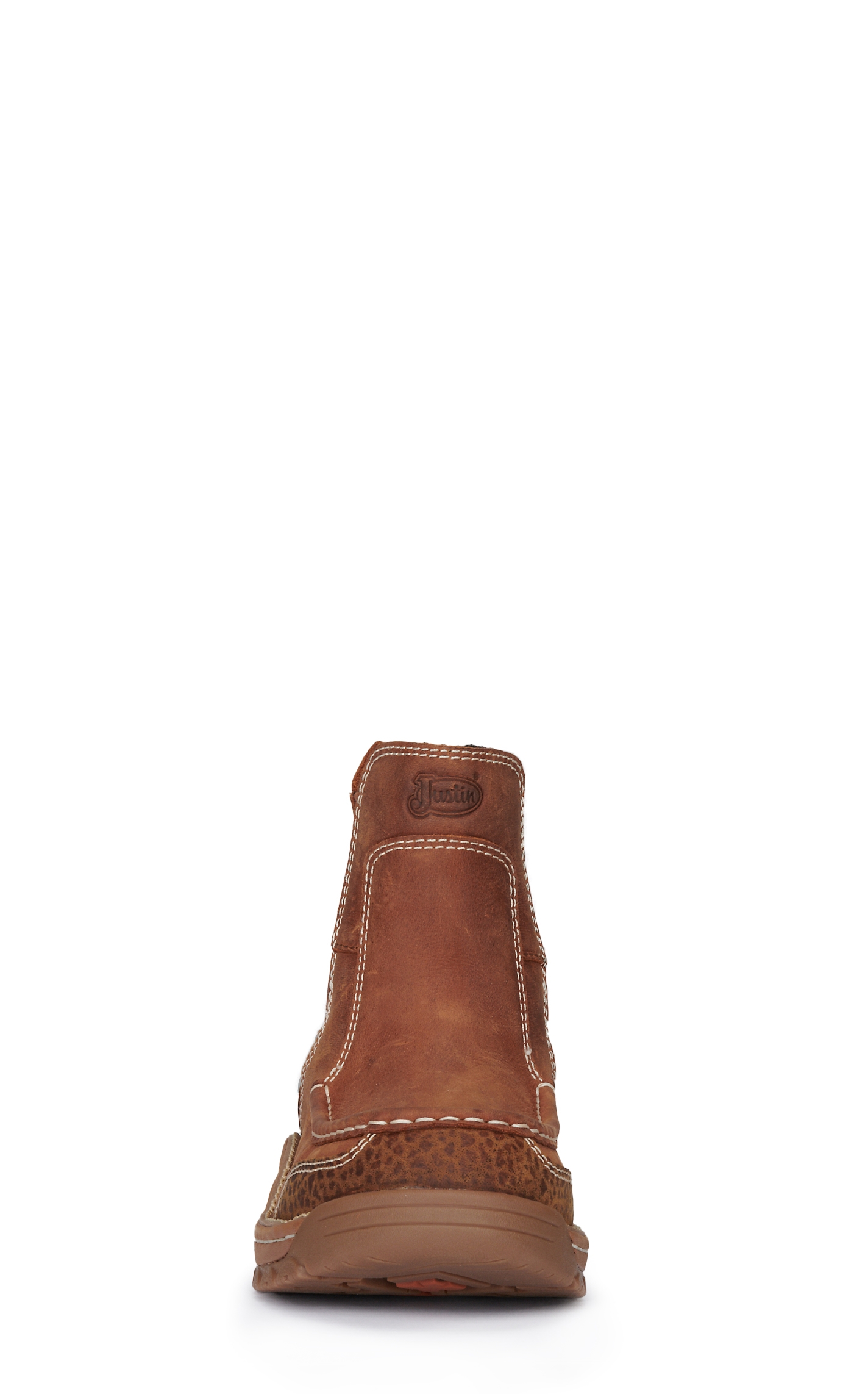 Justin Men's Stampede Light Duty Channing Brown Round Moc Toe Chelsea Work Boots - Image 1