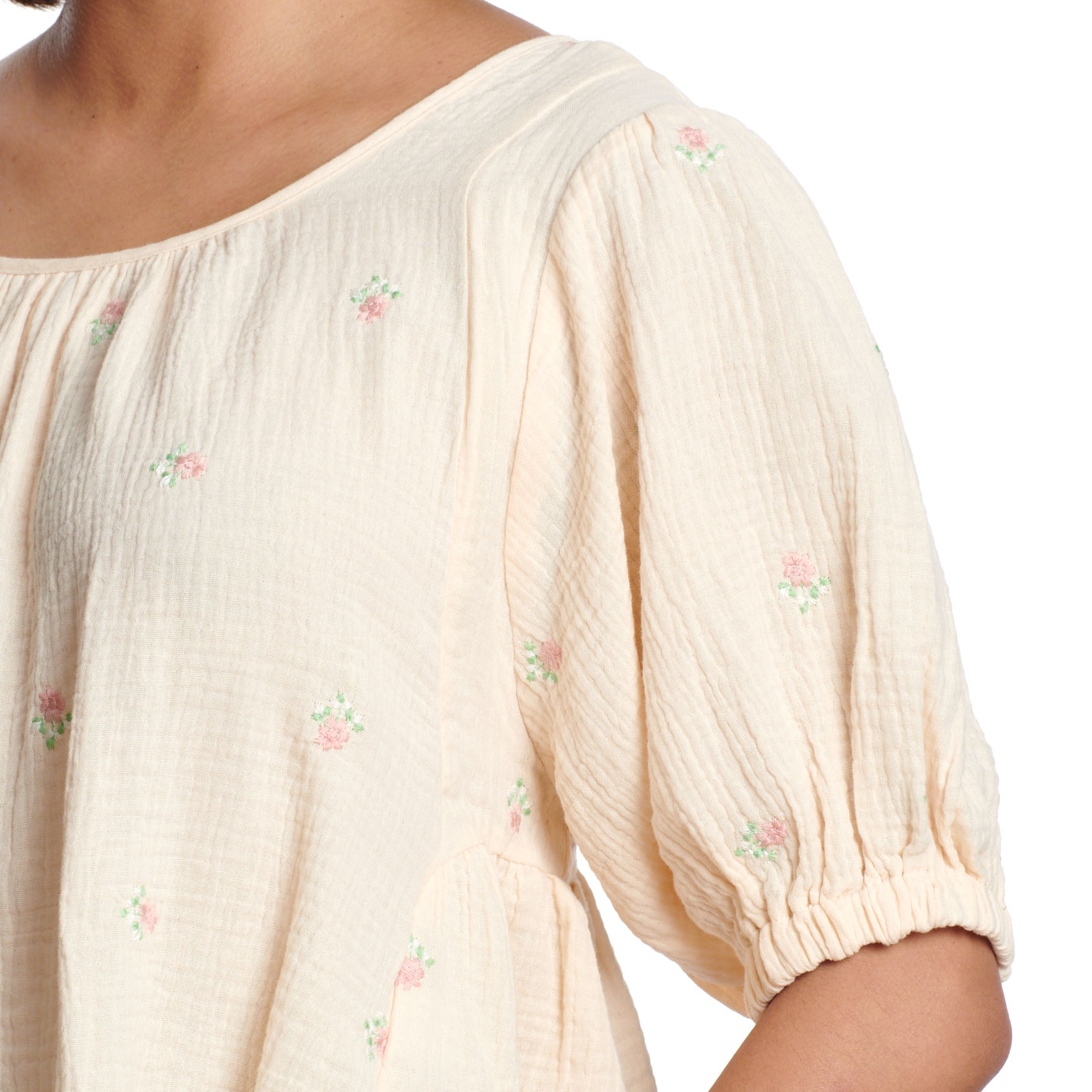 HYFVE Women's Beige Embroidered Elbow Sleeve Top - Image 1