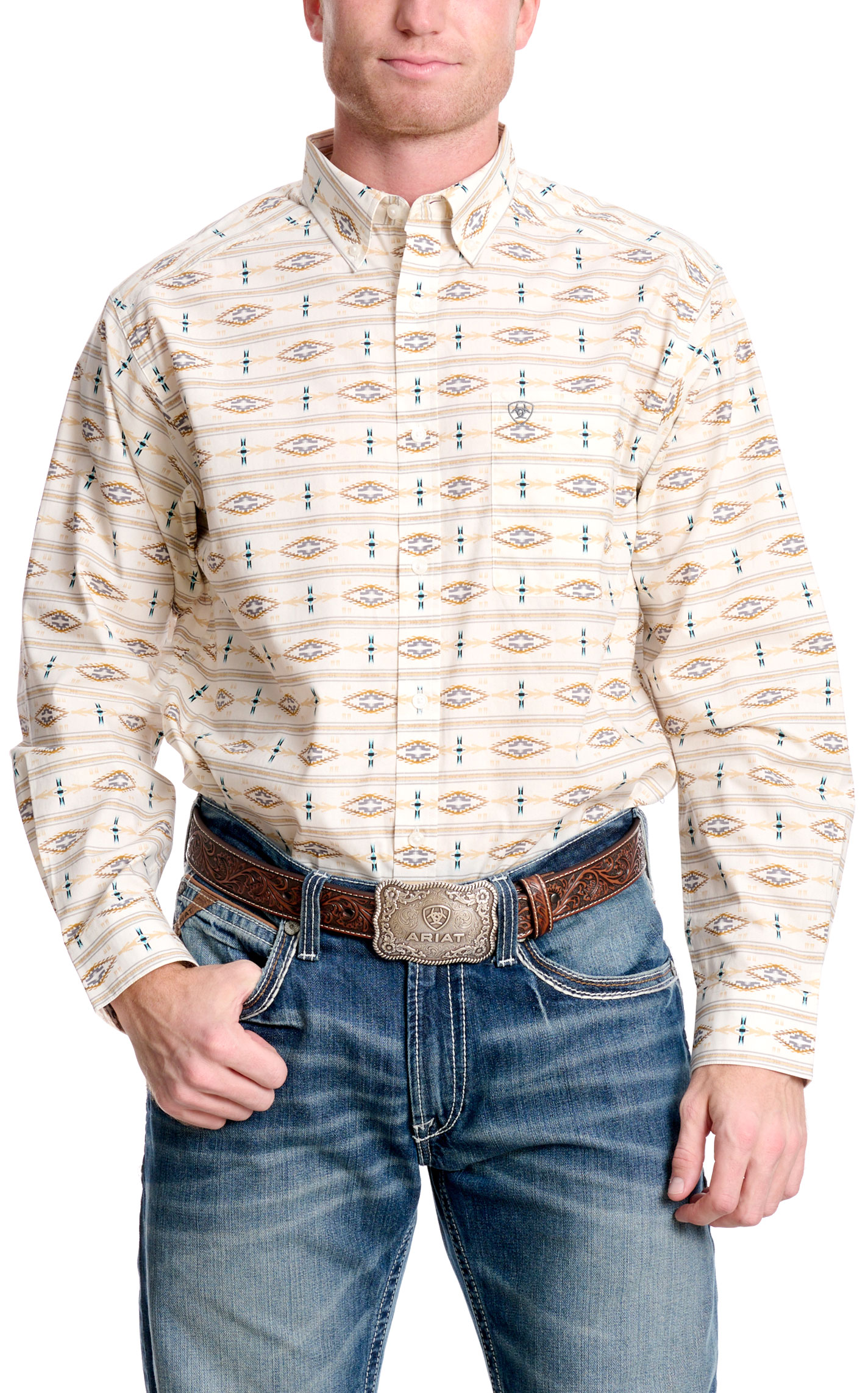 Ariat Men's Keon Cream Latte & Cinnamon Western Shirt - Image 1