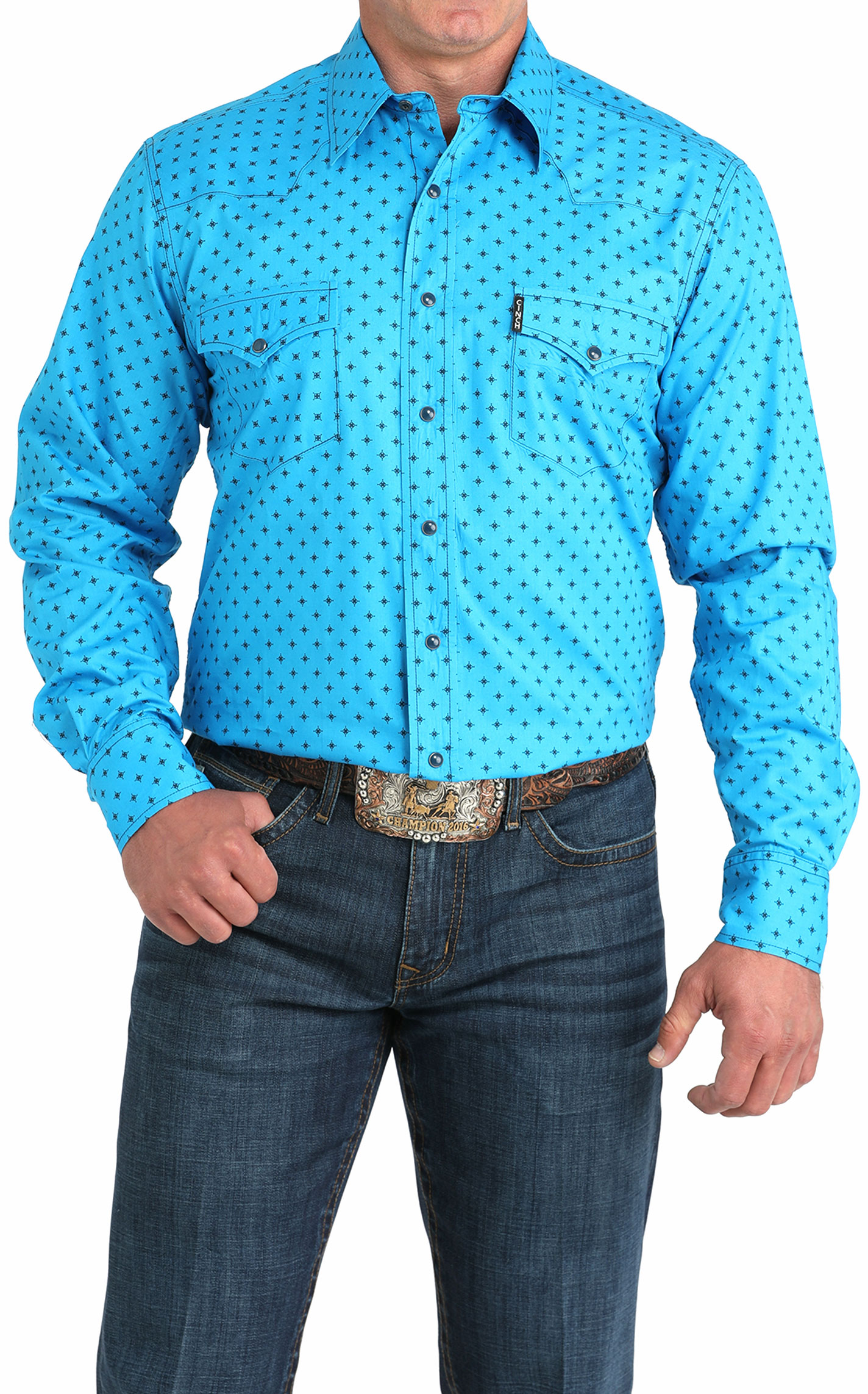 Cinch Men's Blue & Black Geo Print Western Shirt - Image 1