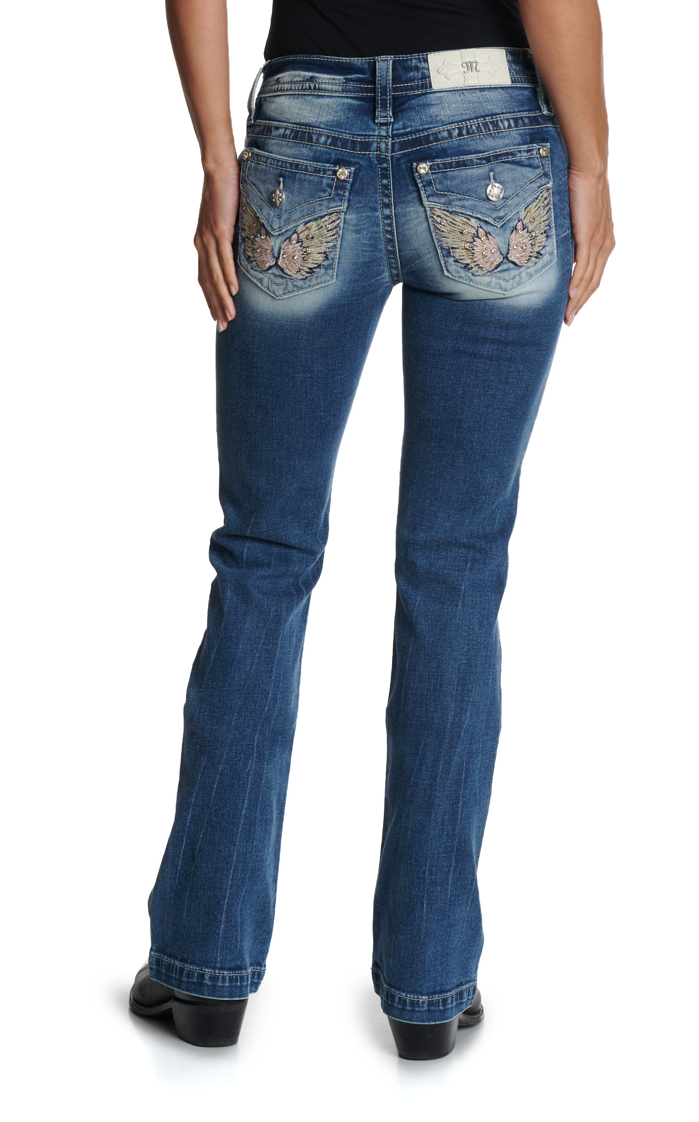 Miss Me Women's Medium Wash Pale Pink Wing Pocket 30\