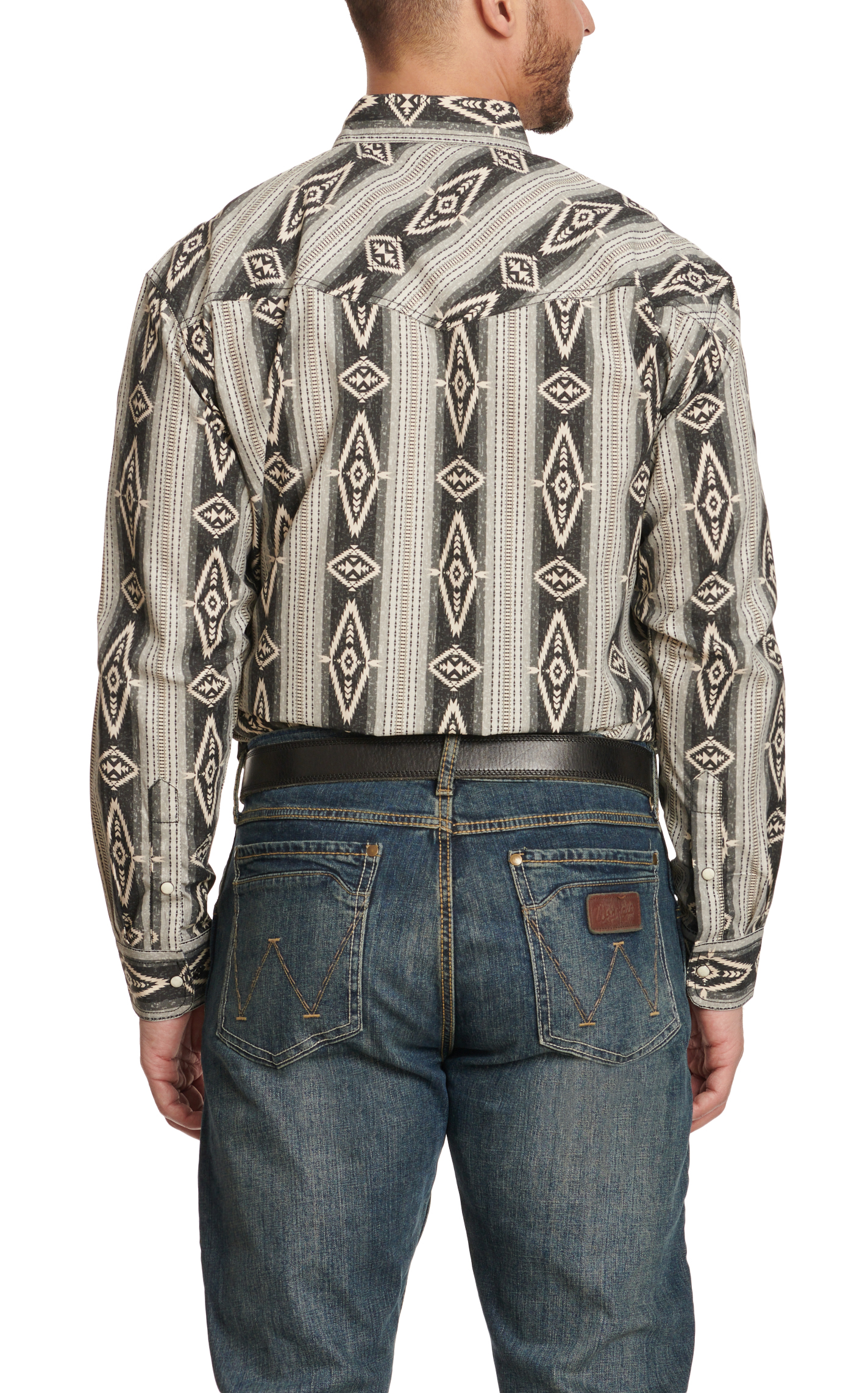 Rafter C Men's Red Dirt Collection Black & Gray Aztec Print Western Shirt - Image 1