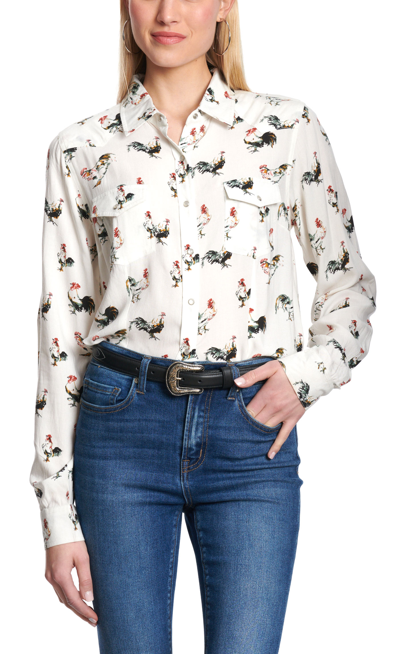 Cotton & Rye Women's White Rooster Print Top - Image 1