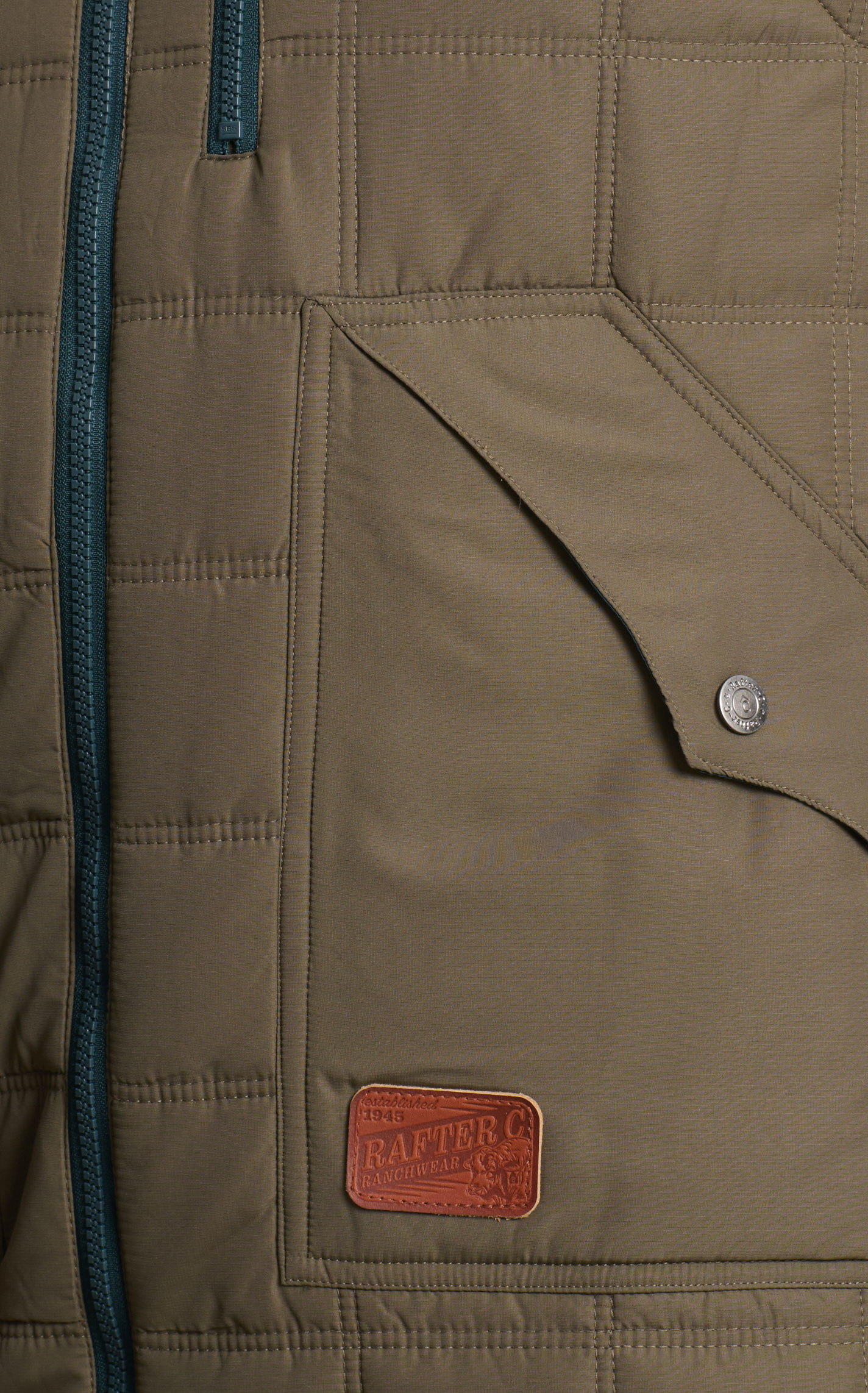 Rafter C Ranchwear Men's Coyote Olive & Aegean Blue Quilted Puff Vest - Image 1