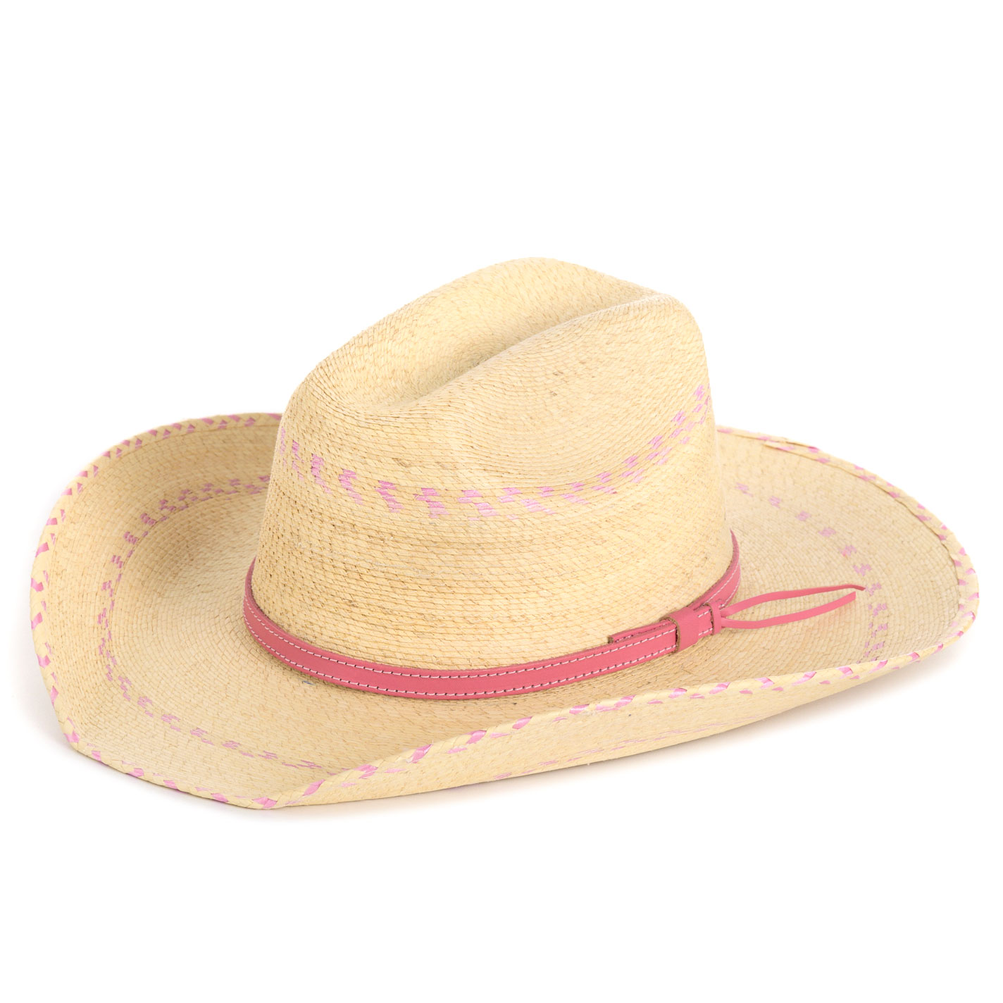 Cavender's Ranch Collection Kid's Natural & Pink Fine Palm Cowboy Hat - Image 1
