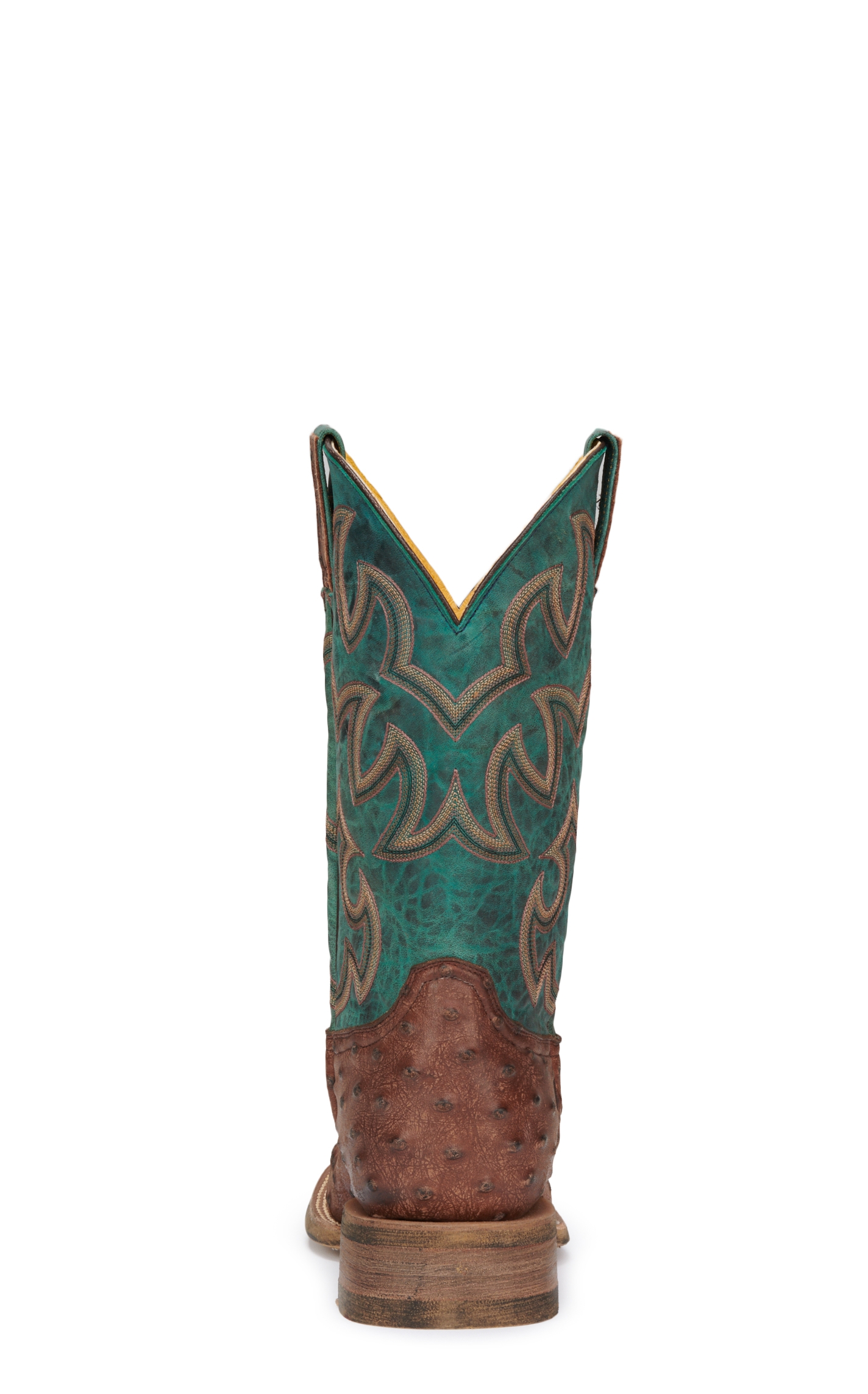 Cavender's Men's Rustic Chocolate & Turquoise Ostrich Print Wide Square Toe Cowboy Boots - Image 1