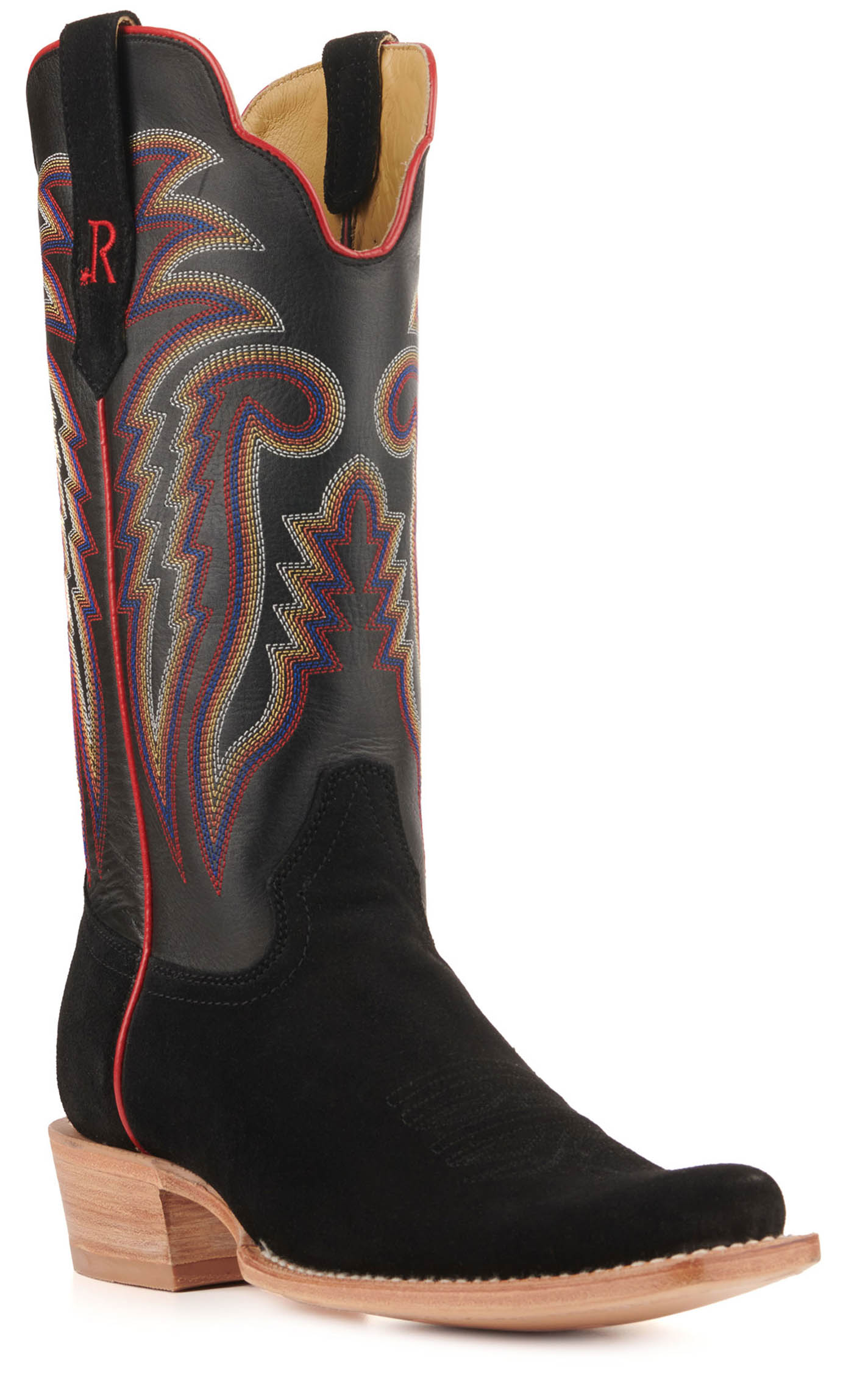 R Watson Men's Black Rough Out and Black Punchy Square Toe Cowboy Boots - Image 1