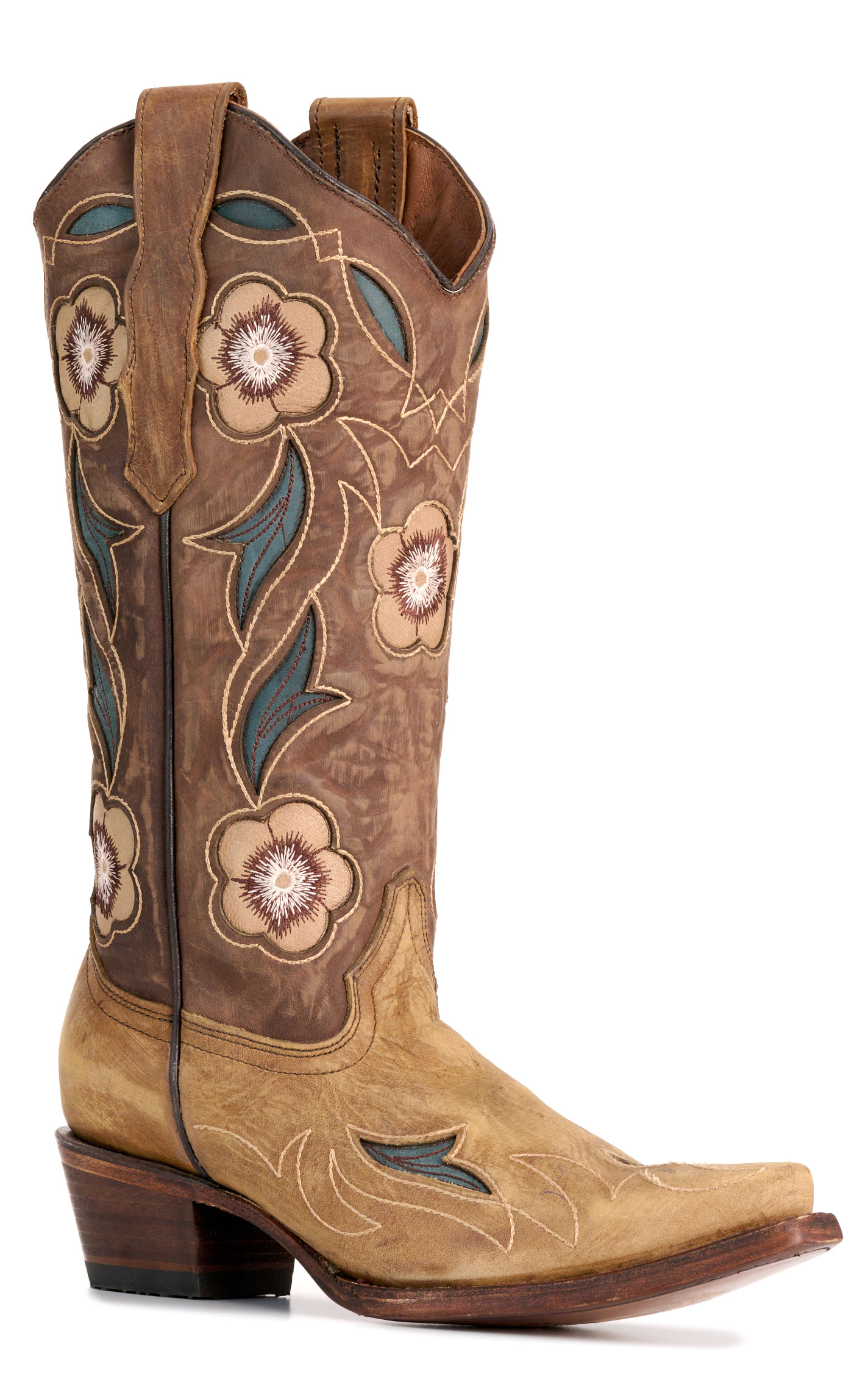 Circle G by Corral Women's Sand with Floral Inlays Snip Toe Cowboy Boots - Image 1