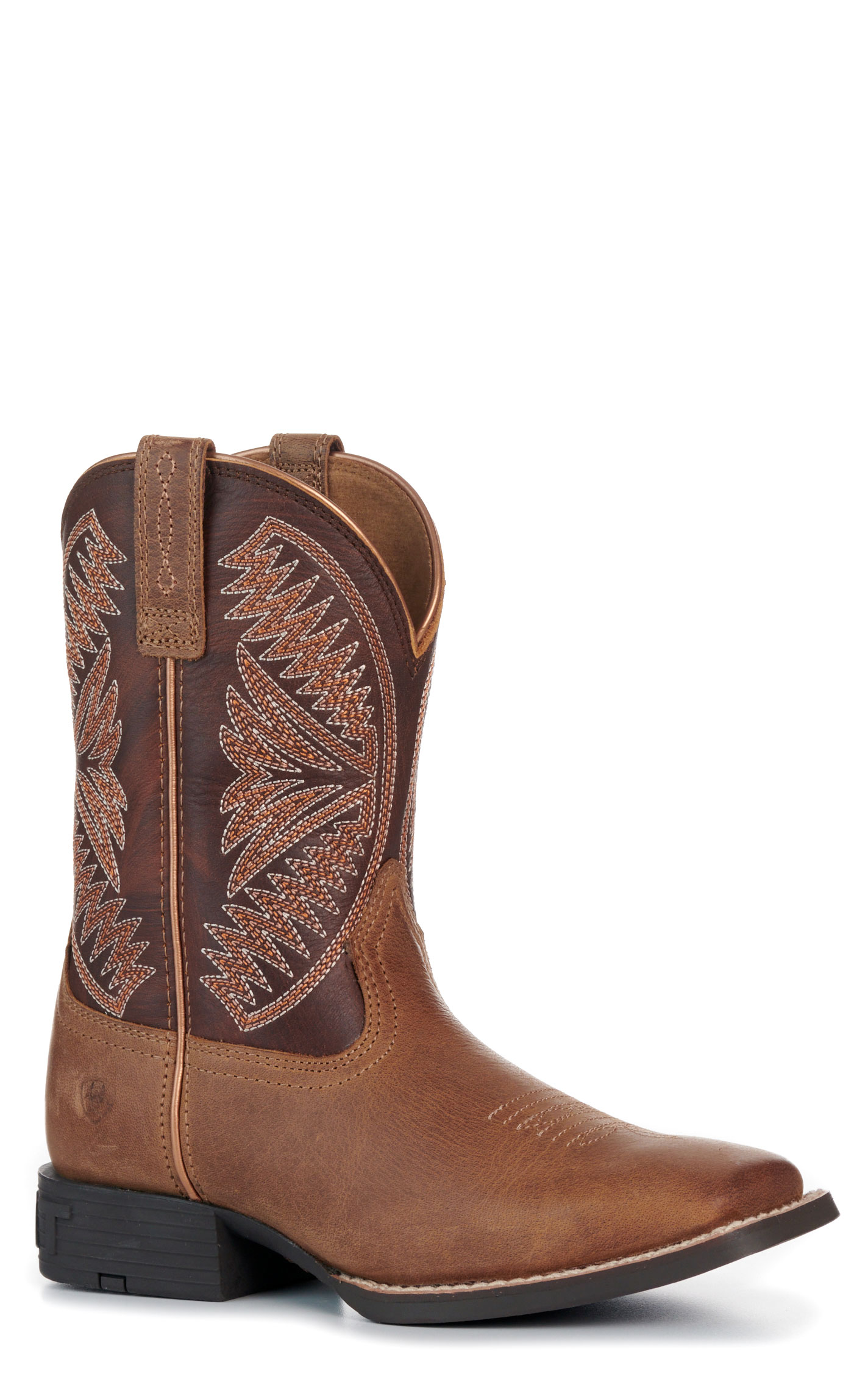 Ariat Kids' Pearl & Chocolate Brown Ruidoso Wide Square Toe Cowboy Boots - Image 1