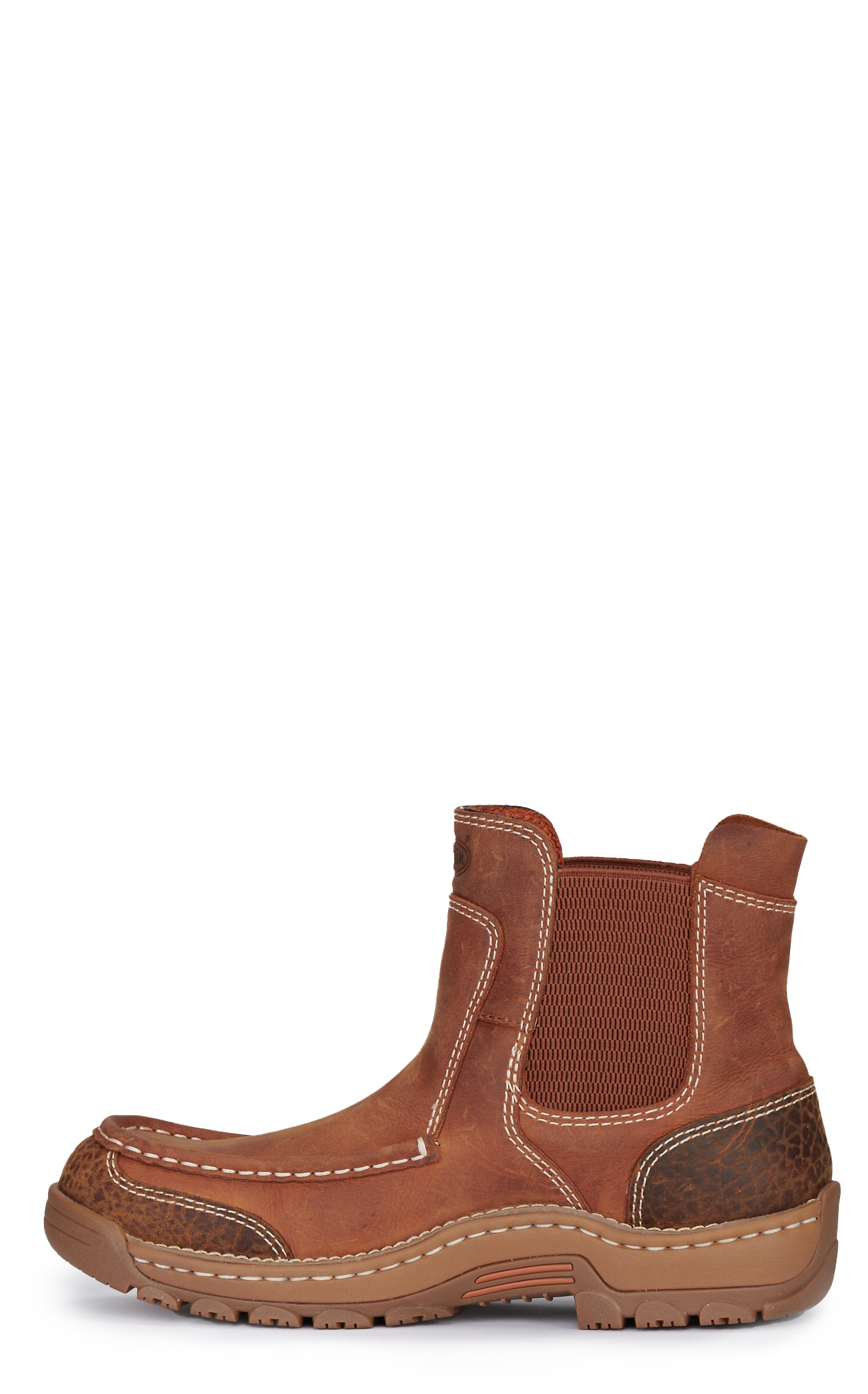 Justin Men's Stampede Light Duty Channing Brown Round Moc Toe Chelsea Work Boots - Image 1