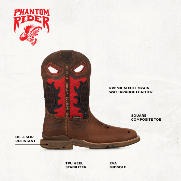 Double H Men's Brown and Red Waterproof Square Composite Toe Work Boots - Image 1