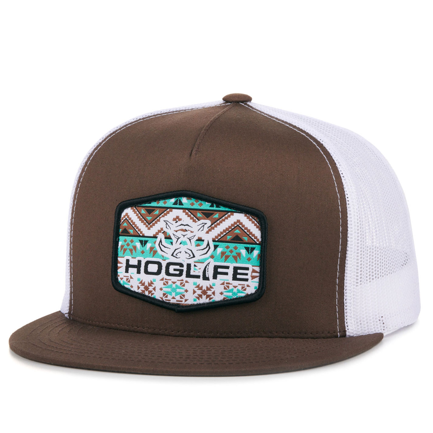 Hog Life Chocolate & White Aztec Print Logo Patch Cap - Image 1