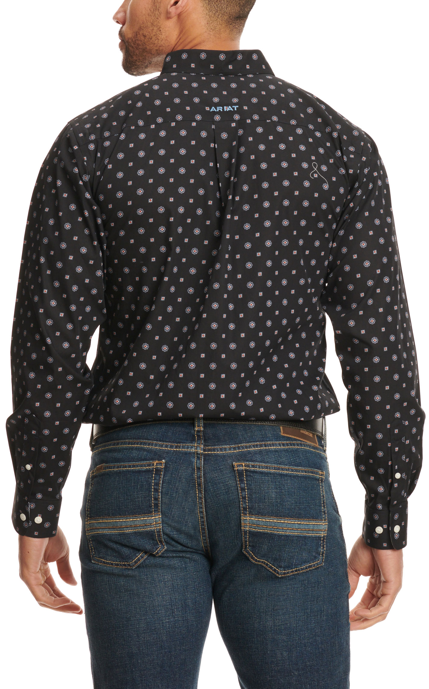 Ariat Men's Lenox Black Blue & Red Geo Print Western Shirt - Image 1