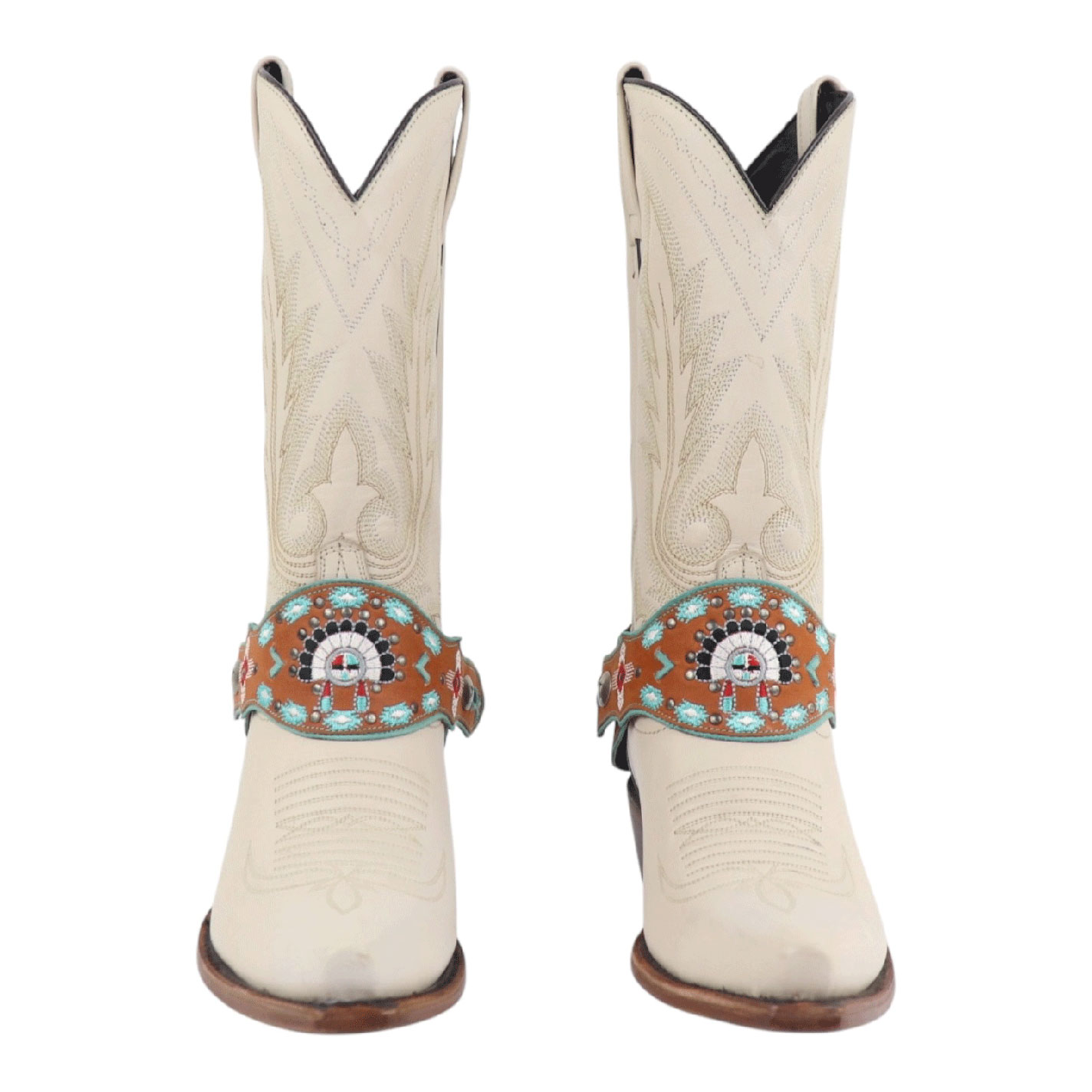 Agave Blue Brown Zuni Embroidered Boot Lassos - Image 1
