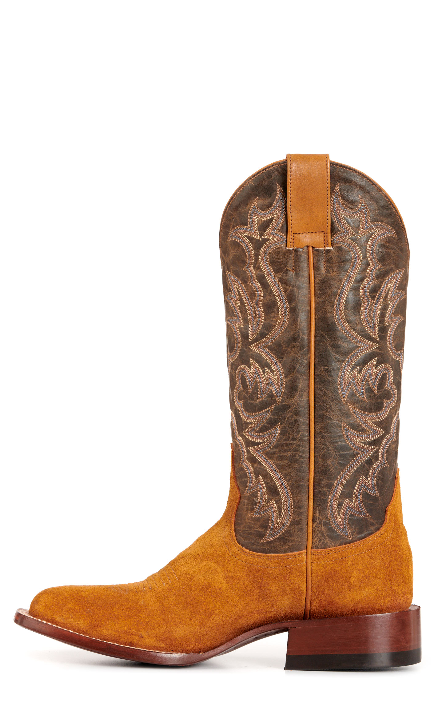 Cavender’s Women’s Leather Honey Roughout and Brown Wide Square Toe Cowboy Boots  - Image 1