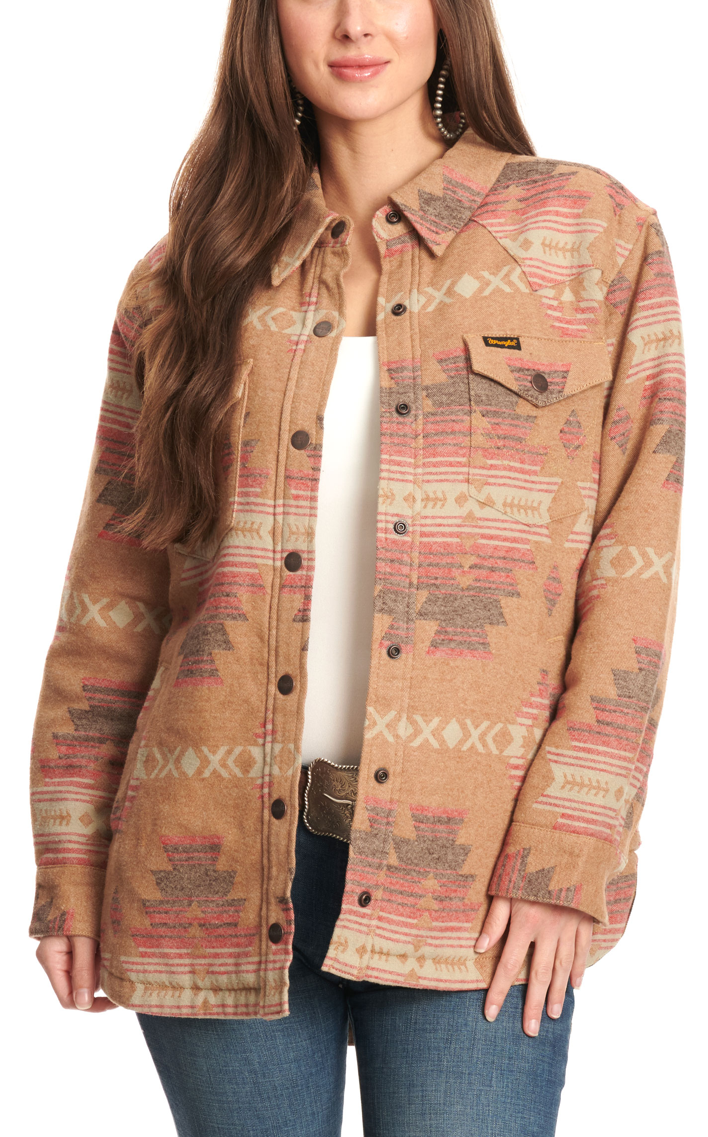 Wrangler Retro Women's Cinnamon Aztec Print Jacquard Shacket - Image 1