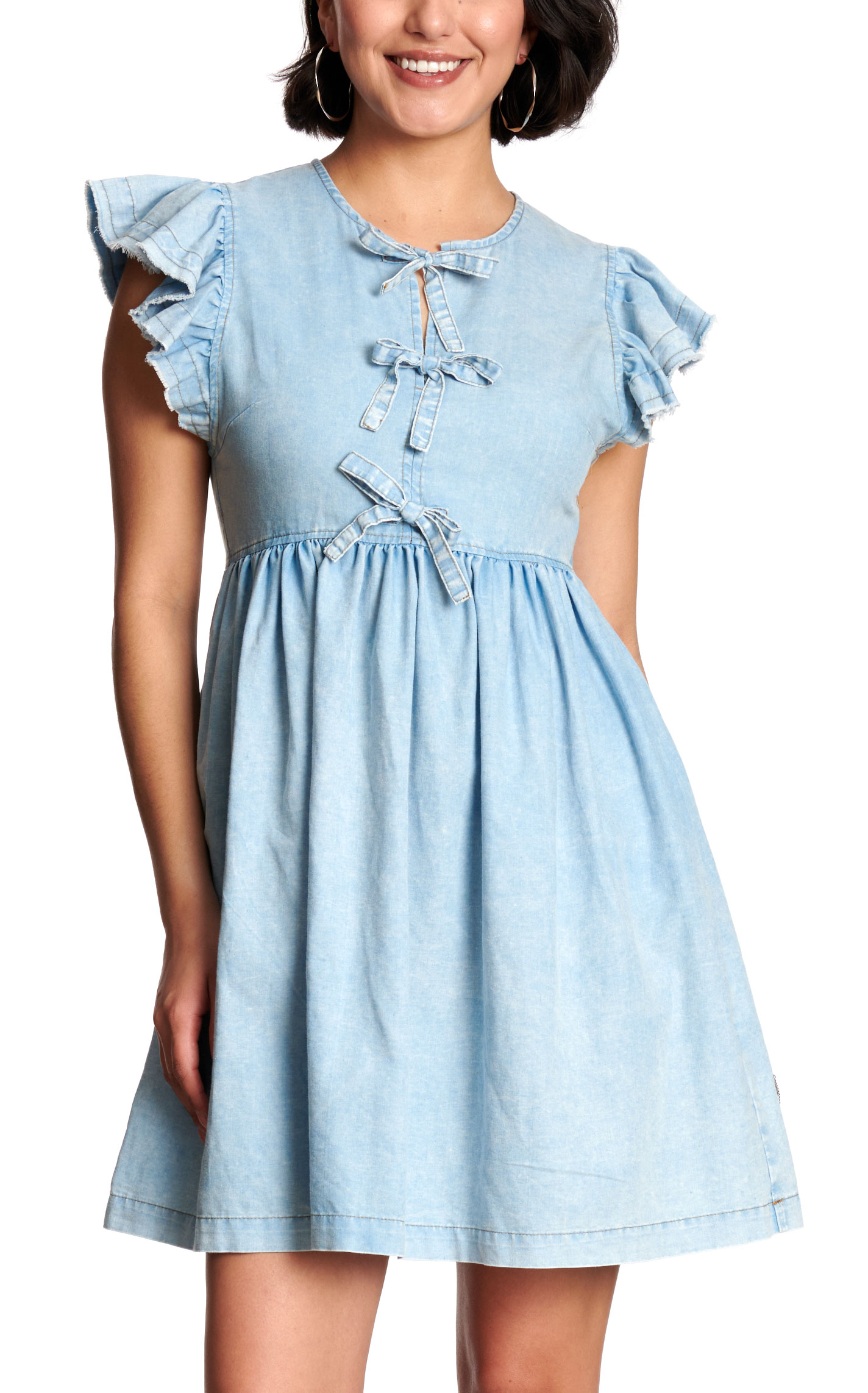 Blue B Women’s Light Wash Denim Tie Front Dress - Image 1