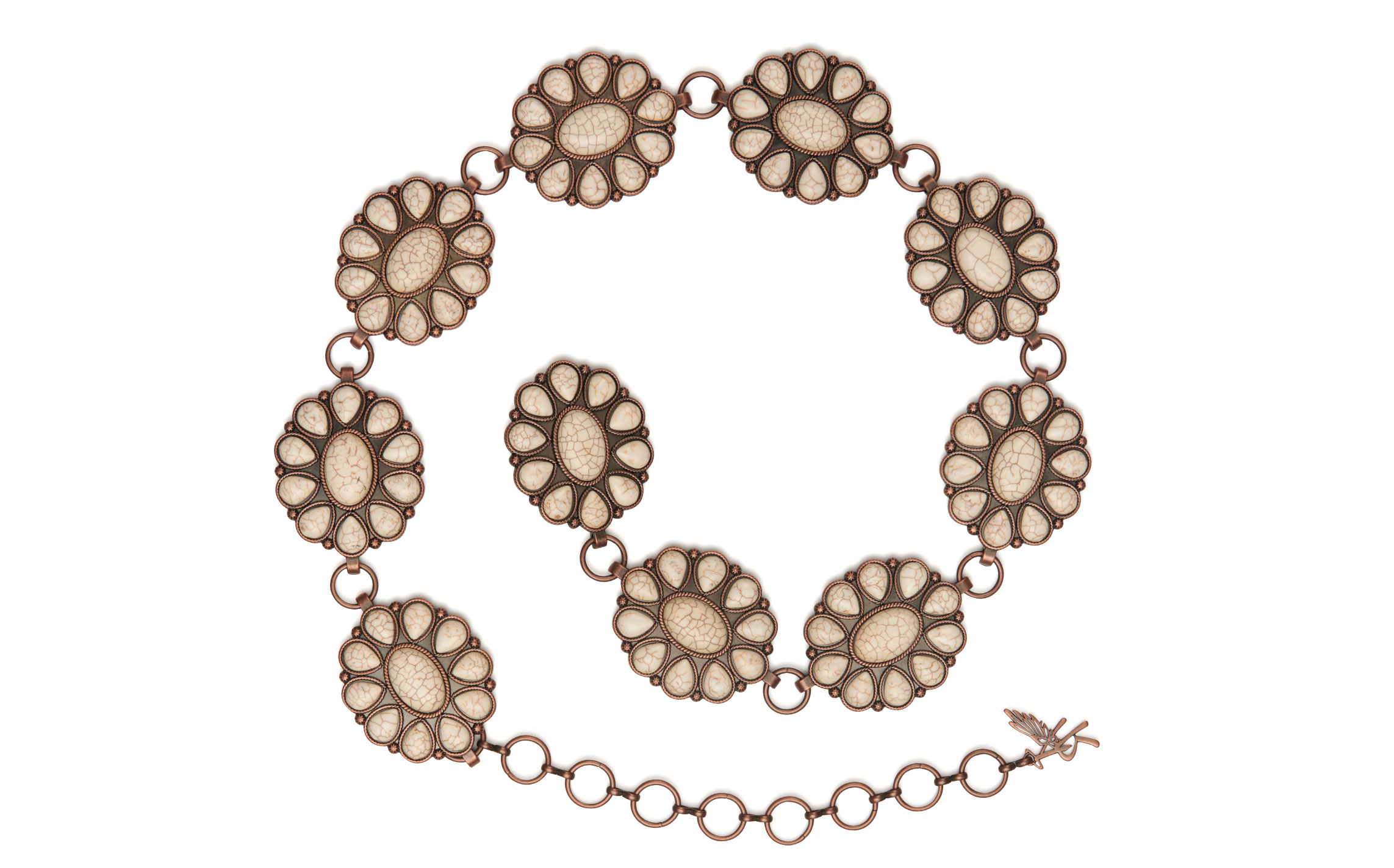 Angel Ranch Women's Copper & Cream Stone Flower Concho Belt - Image 1