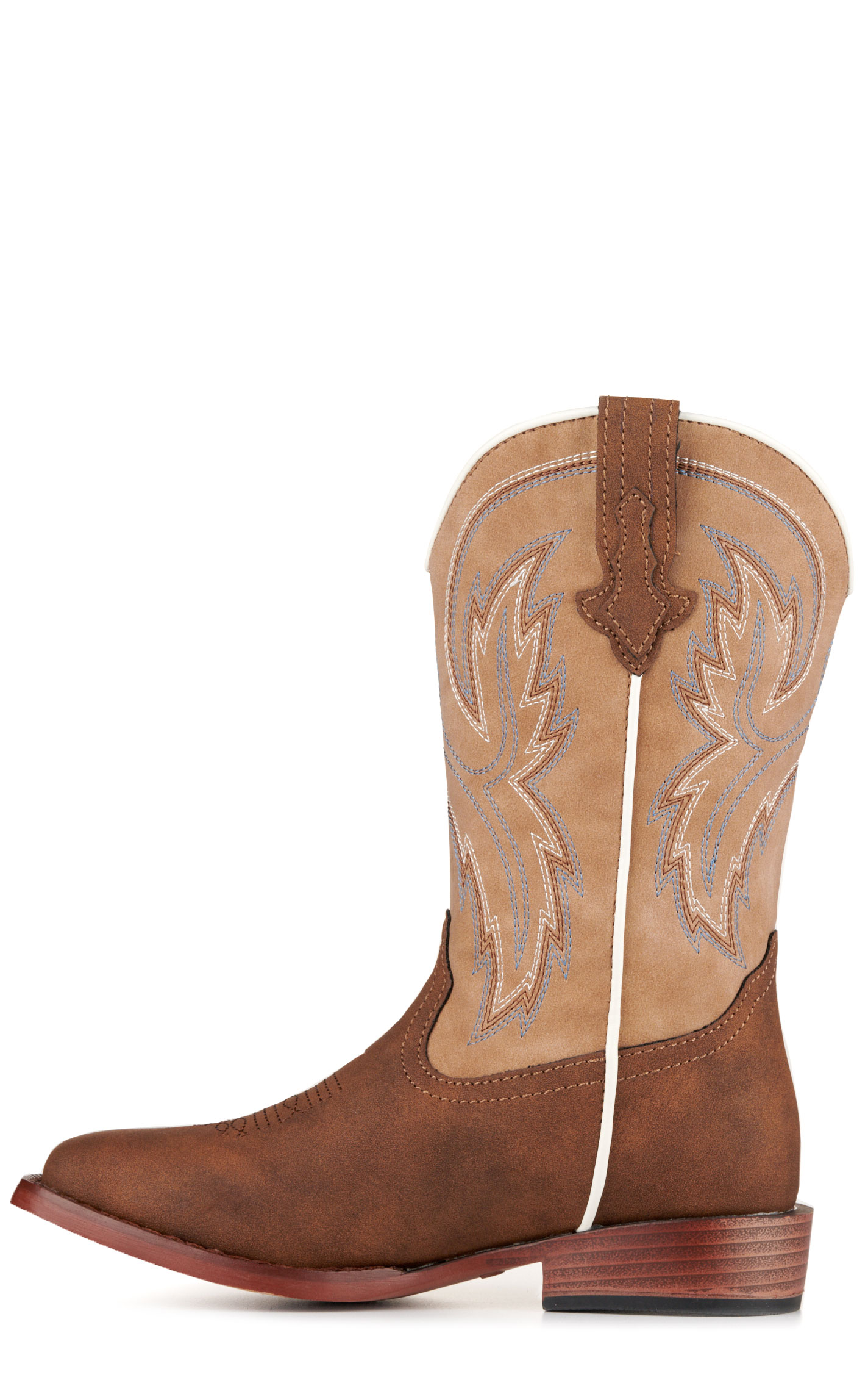 Roper Youth Eastwood Brown and Tan Faux Leather Square Toe Cowboy Boots - Image 1