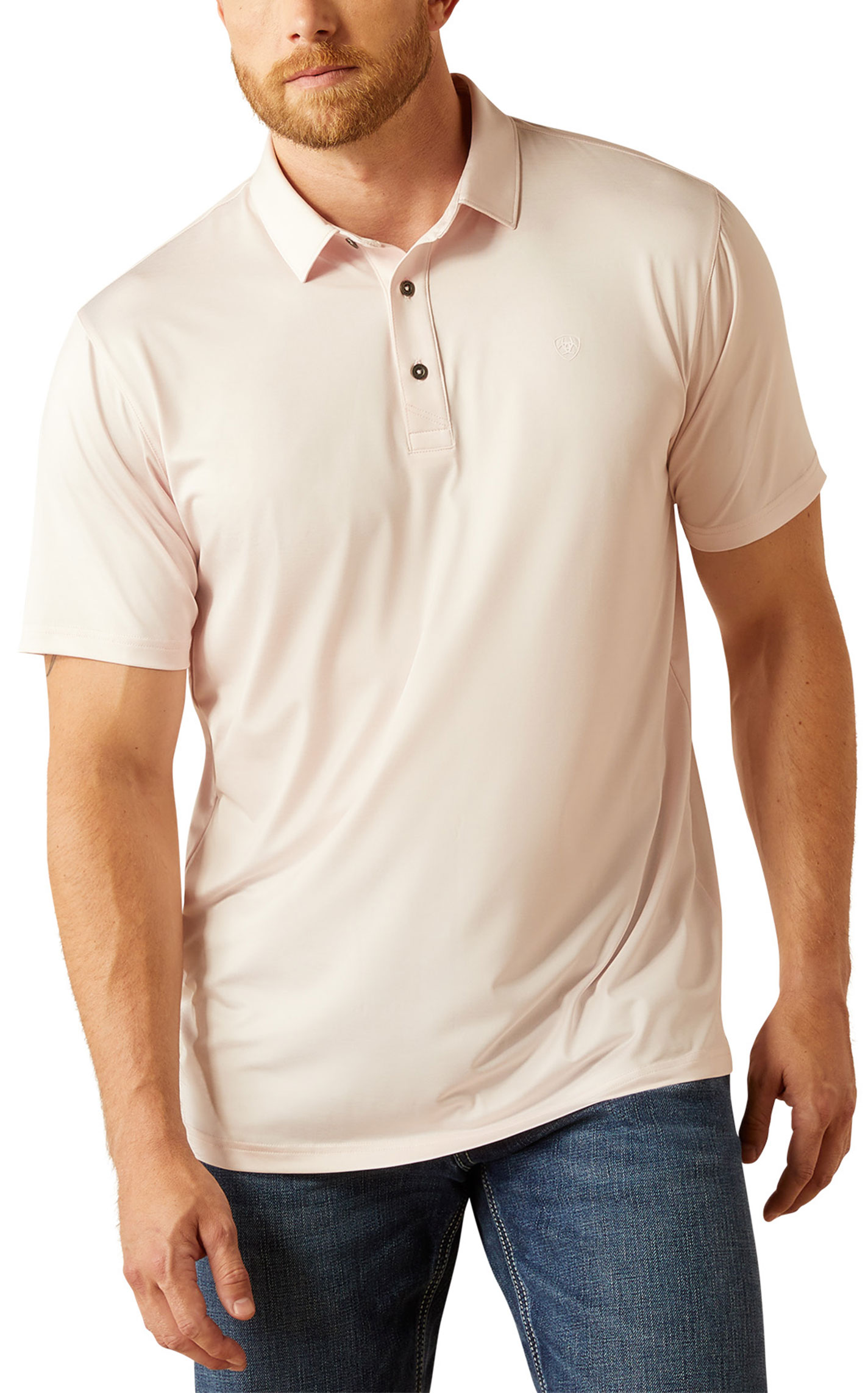 Ariat Men's AriatTEK Pale Pink Polo Shirt - Image 1