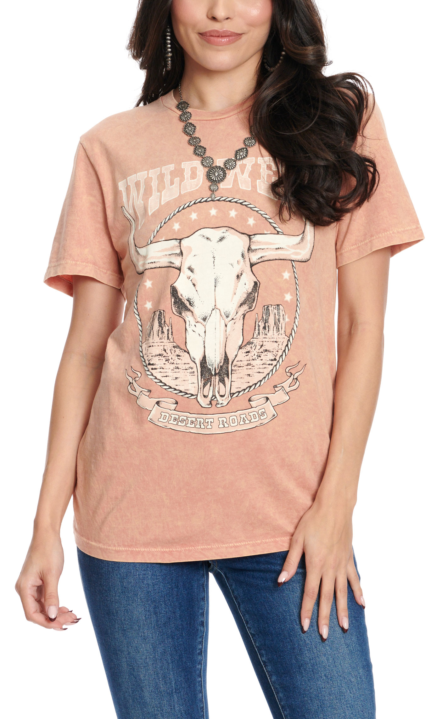 Lotus Fashion Women's Coral Wild West Desert Roads Graphic Short Sleeve T-Shirt - Image 1