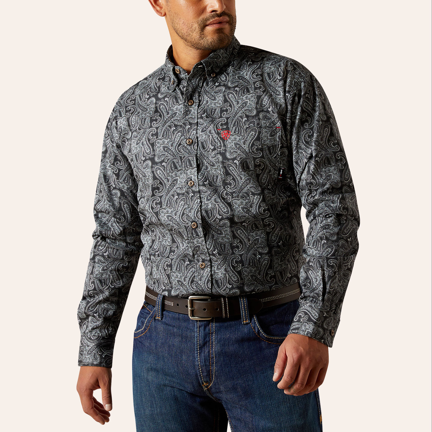 Ariat Men's FR Bogart Black Paisley Print Work Shirt - Image 1